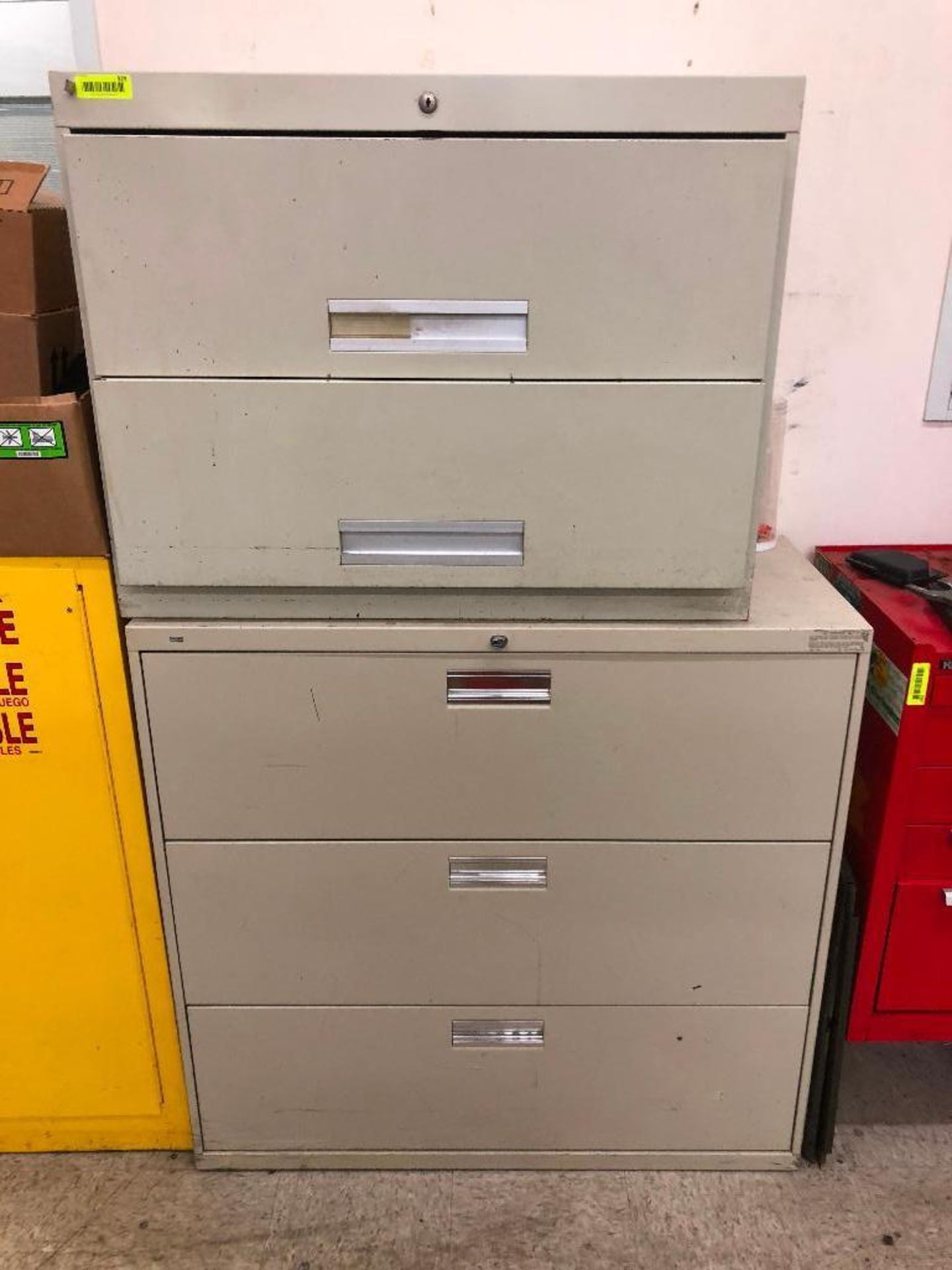 DESCRIPTION: (2) ASSORTED LATERAL FILE CABINETS. SIZE: 36 INCH AND 42 INCH LOCATION: TOOL ROOM THIS
