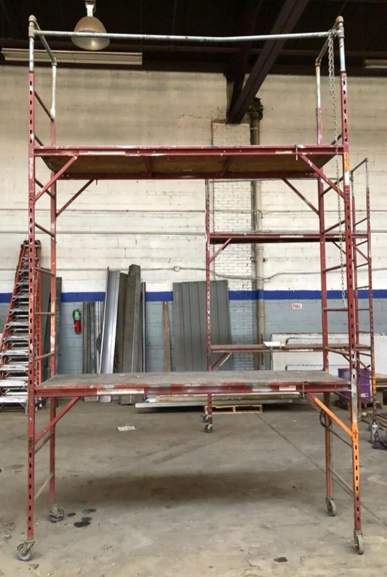 DESCRIPTION: 13 FT. PLATFORM HEIGHT STEEL SCAFFOLD TOWER SIZE: 94" X 29" X 156" LOCATION: WAREHOUSE - Image 2 of 2