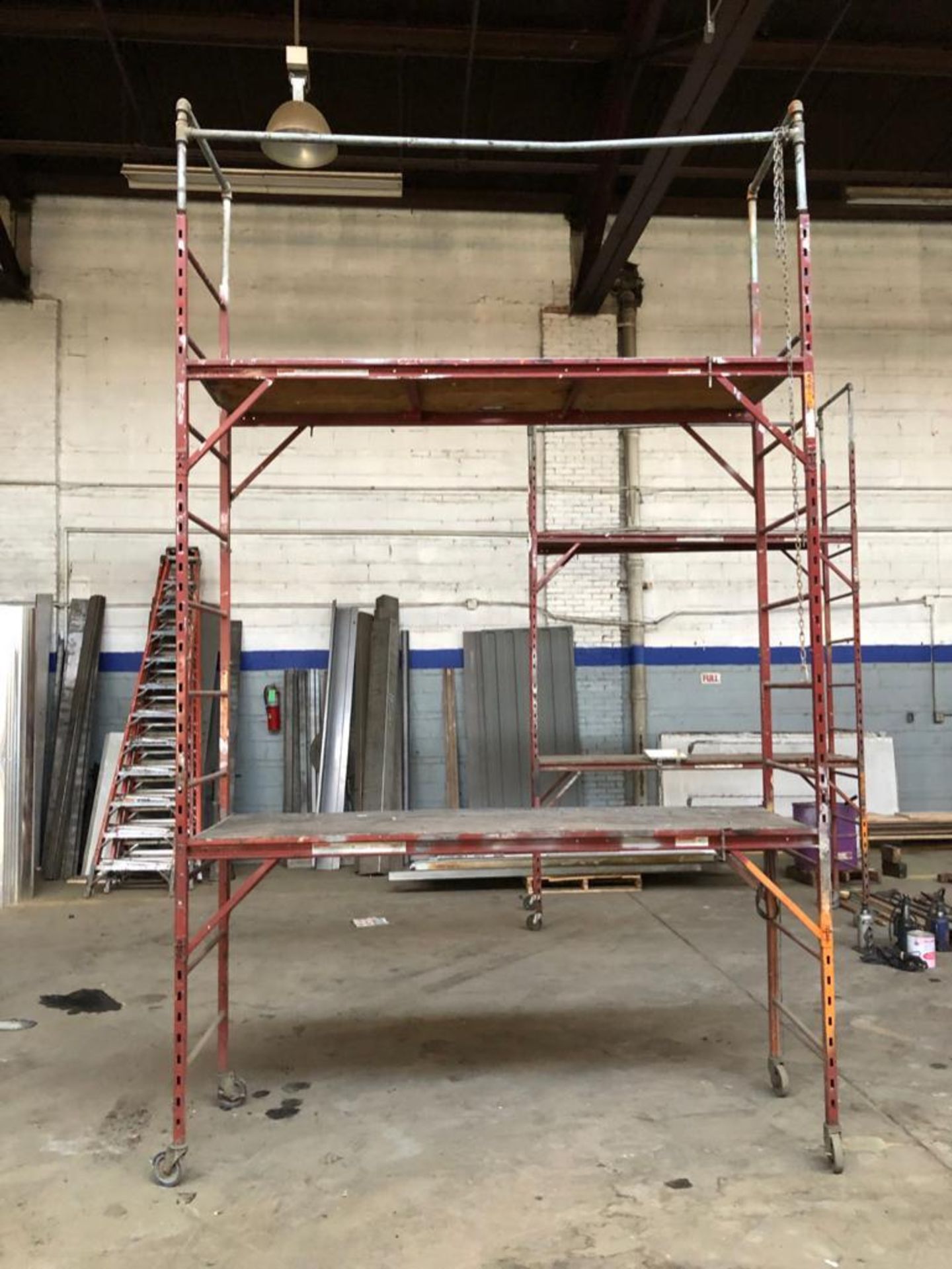 DESCRIPTION: 13 FT. PLATFORM HEIGHT STEEL SCAFFOLD TOWER SIZE: 94" X 29" X 156" LOCATION: WAREHOUSE - Image 2 of 7