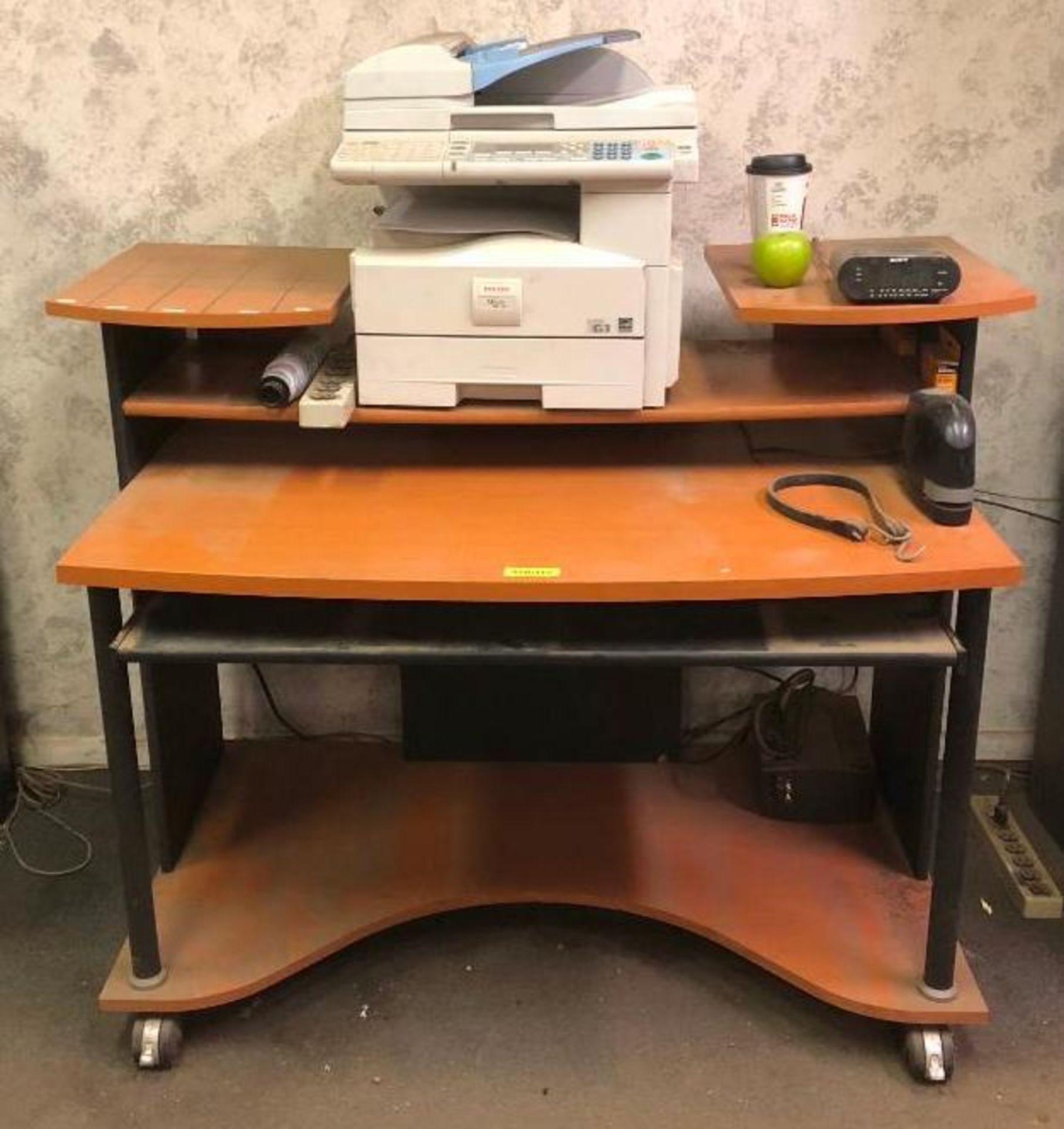 DESCRIPTION DESK, PRINTER, ALARM CLOCK, ELECTRIC STAPLER AND BATTERY BACKUP AS SHOWN THIS LOT IS ONE