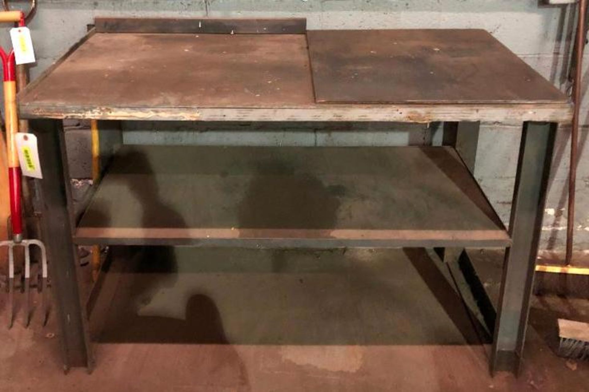 DESCRIPTION STEEL FRAME WORK TABLE WITH STORAGE SHELF SIZE 30"X53"X35" QUANTITY: X BID 1