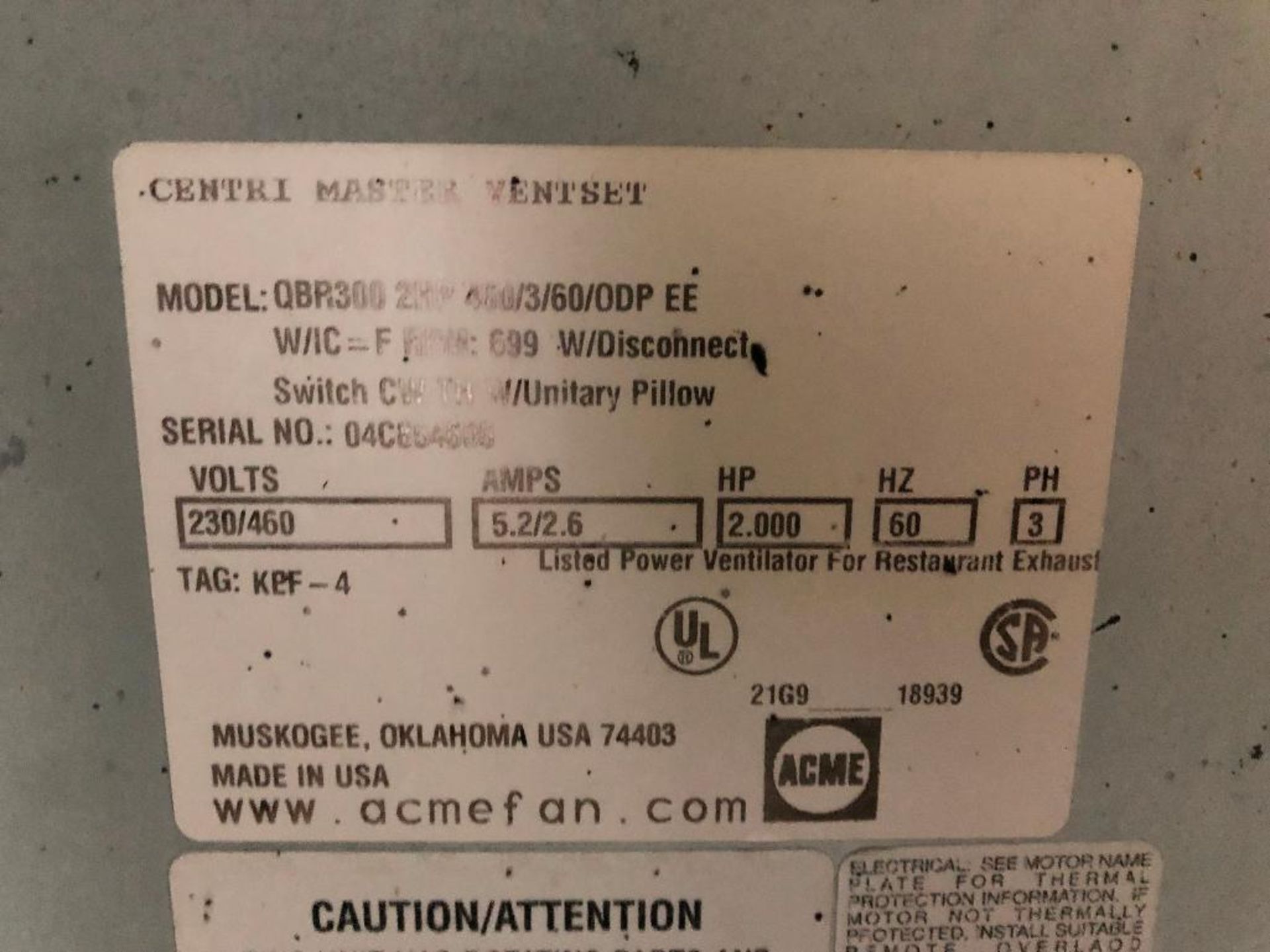 DESCRIPTION: CENTRI MASTER VENTSET BRAND / MODEL: CENTRI MASTER QBR300 2HP ADDITIONAL INFORMATION: 2 - Image 4 of 5