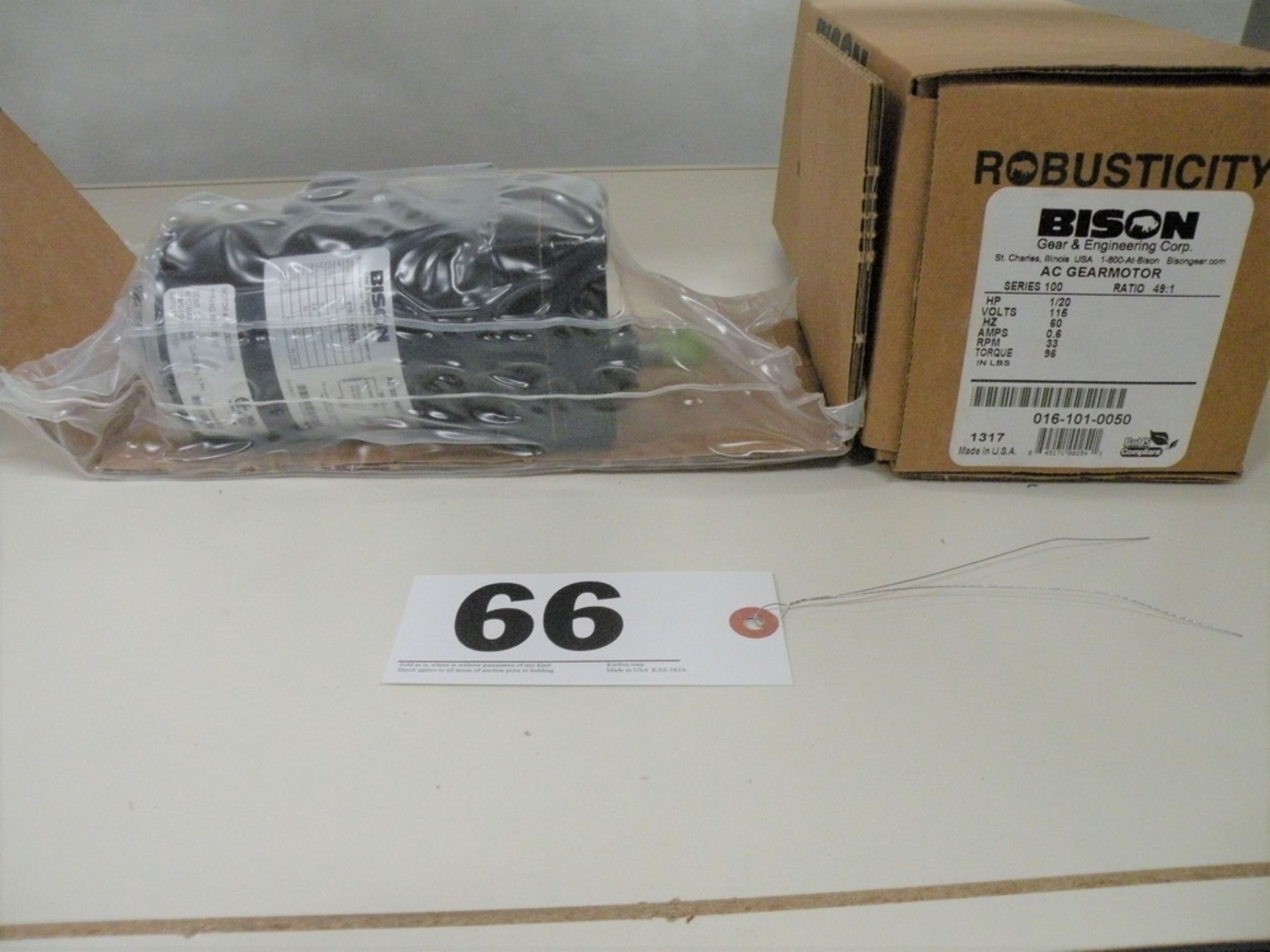 Bison AC Gearmotor, Series 100, 115 Volts, Ratio 49:1, Cat #016-101-0050, New In Box (S Fulton, TN) - Image 3 of 4