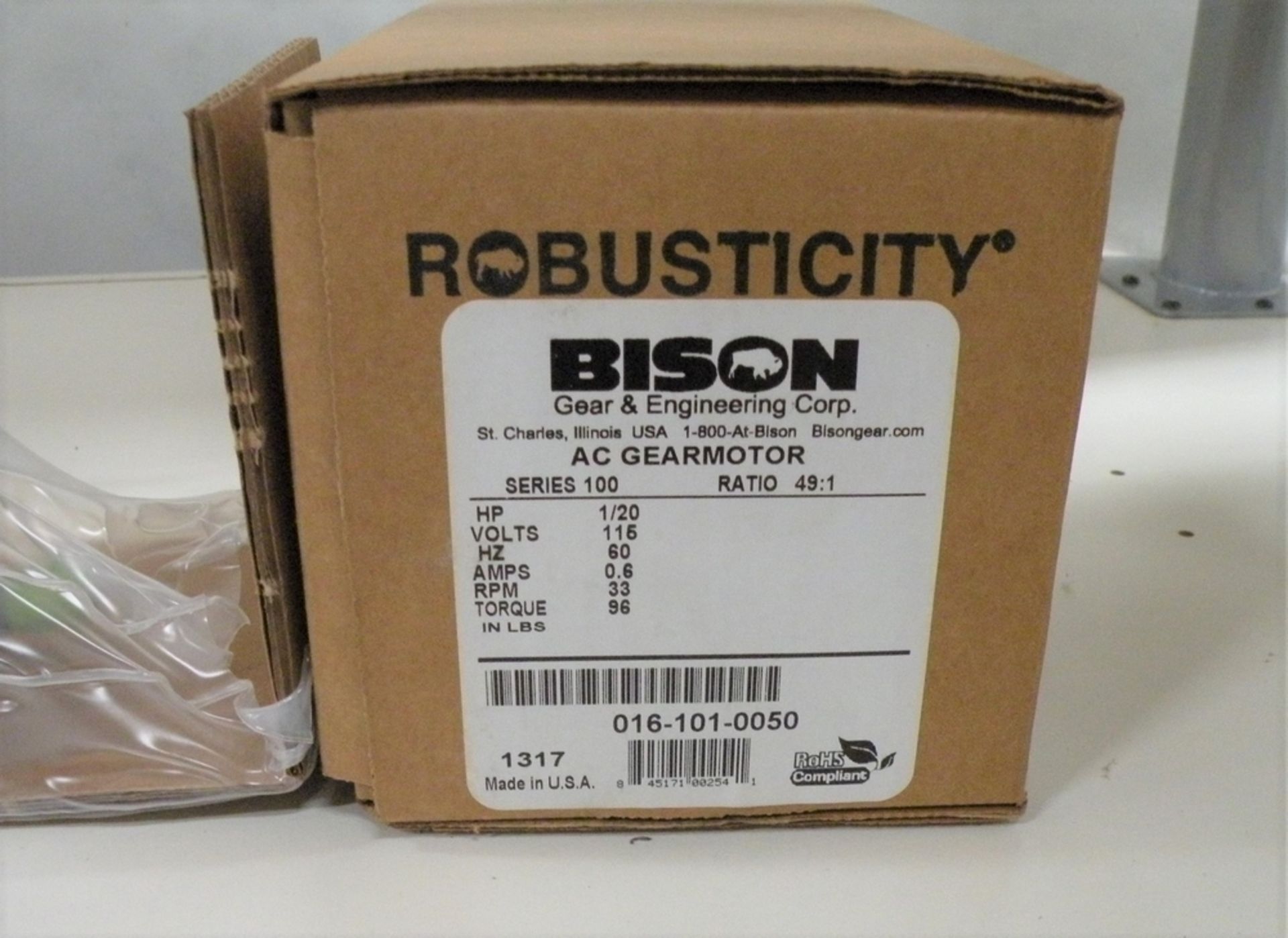 Bison AC Gearmotor, Series 100, 115 Volts, Ratio 49:1, Cat #016-101-0050, New In Box (S Fulton, TN) - Image 4 of 4