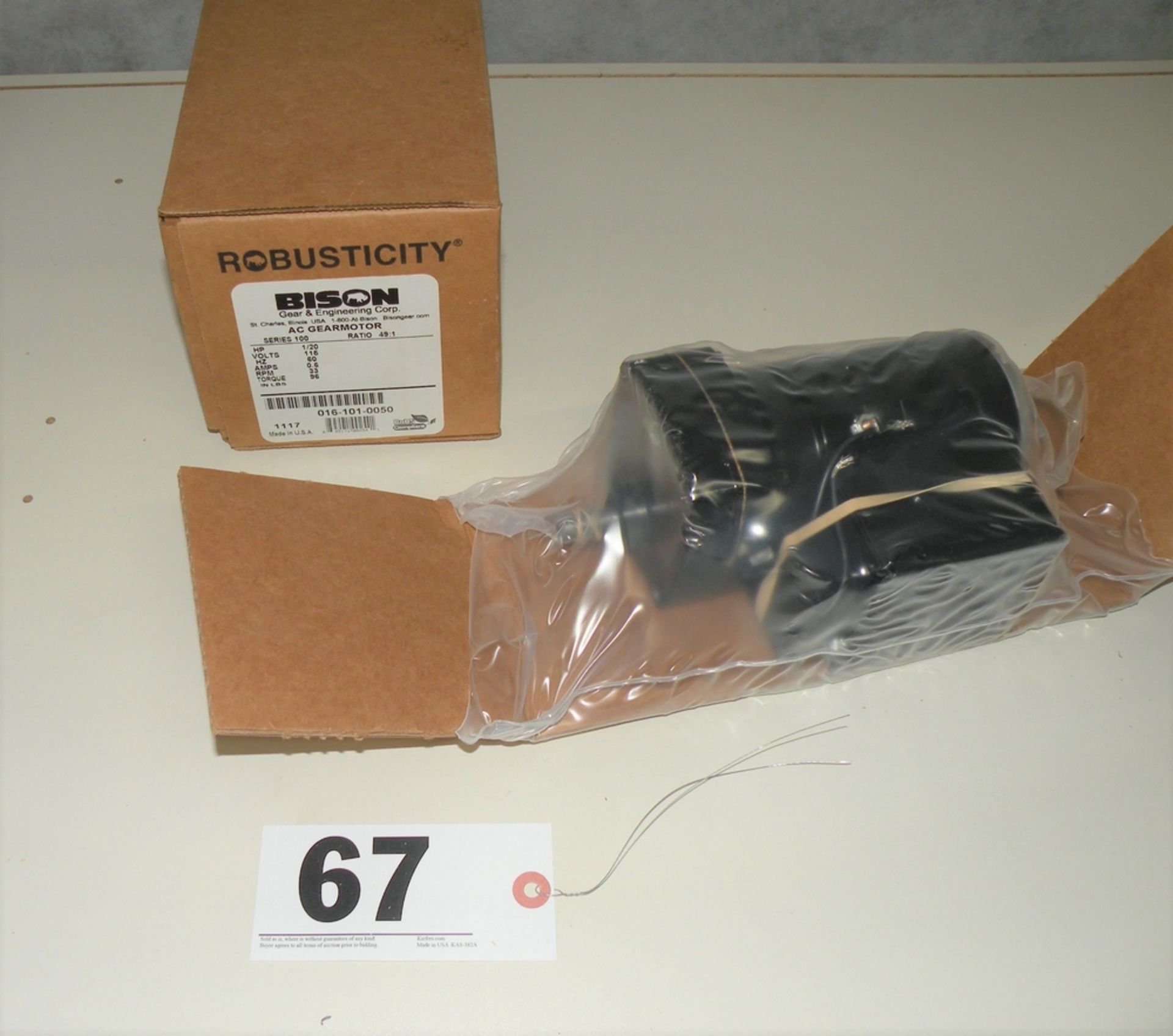 Bison AC Gearmotor, Series 100, 115 Volts, Ratio 49:1, Cat #016-101-0050, New In Box (S Fulton, TN) - Image 2 of 3