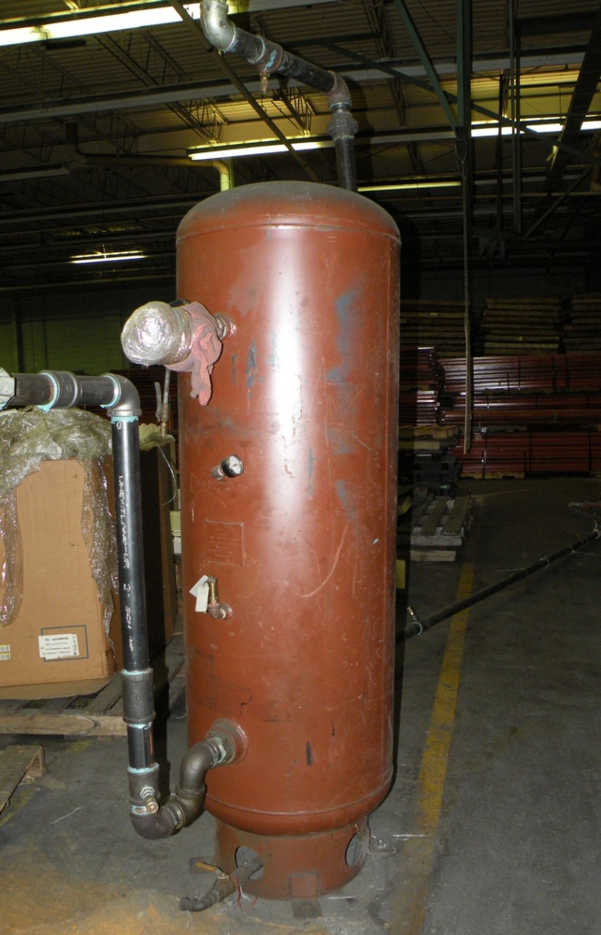 (2) Vertical Air Storage Tanks w/Piping, Gages, Valves & Unions for Disconnect (Martin TN) - Image 2 of 3