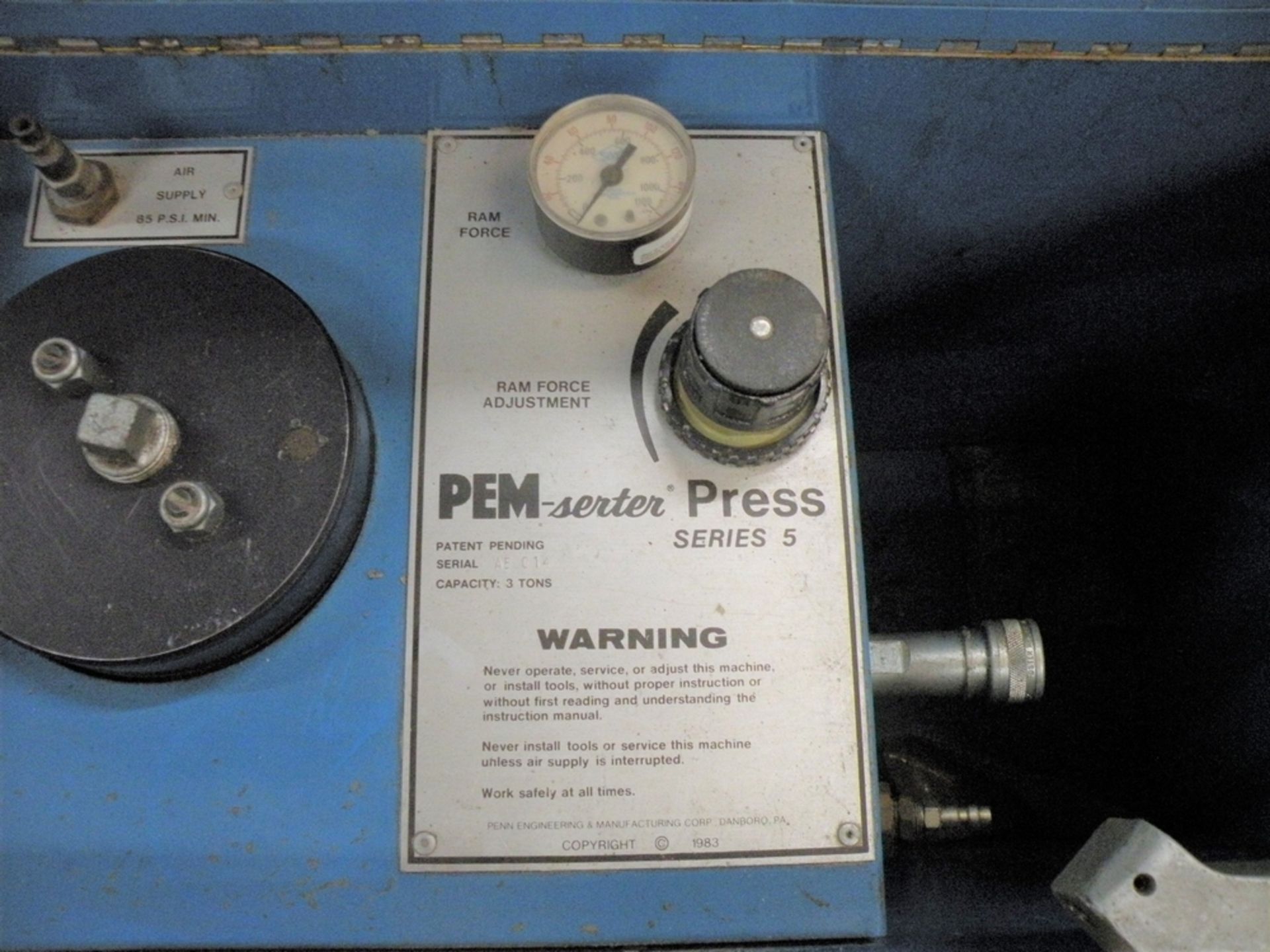 3 Ton Pem-Serter Press Series 5, S/N A5014 (S Fulton, TN) - Image 2 of 2
