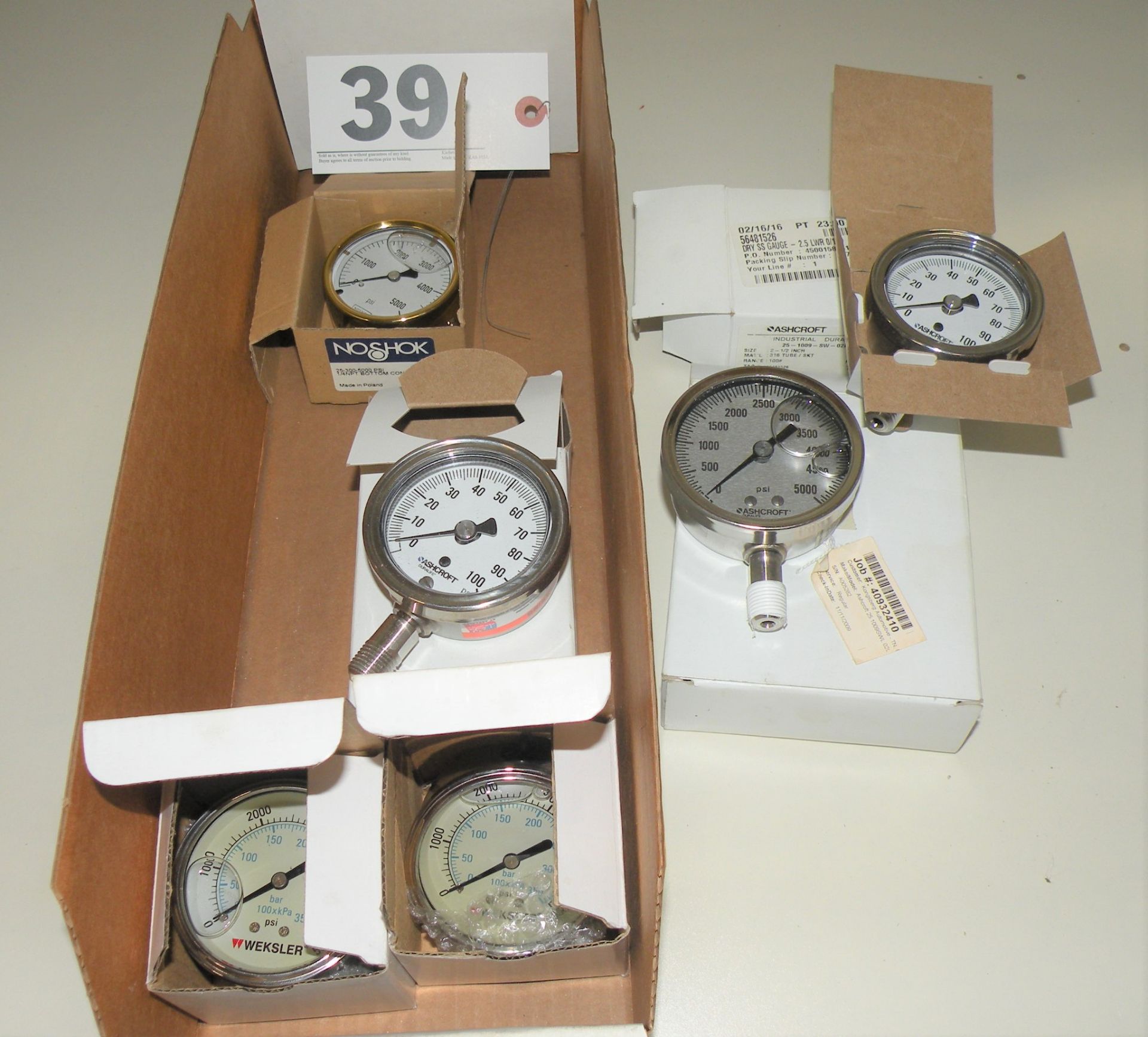 (6 total Pressure Gauges) - Weksler Pressure Gauge, Ashcroft Gauge (1) Ashcroft Gauge (1) NoShok