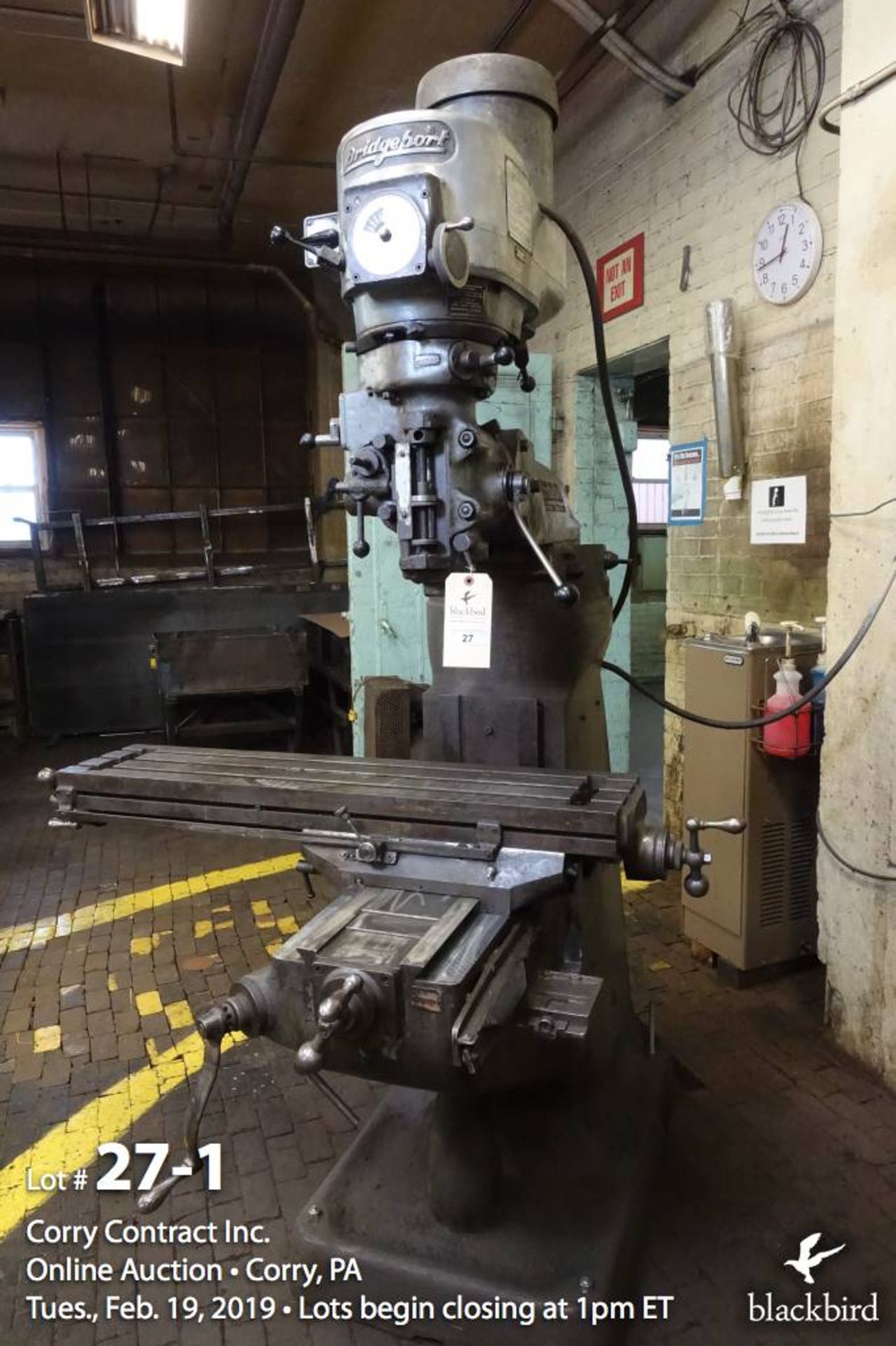 Bridgeport 1 1/2 HP vertical mill, 9" x