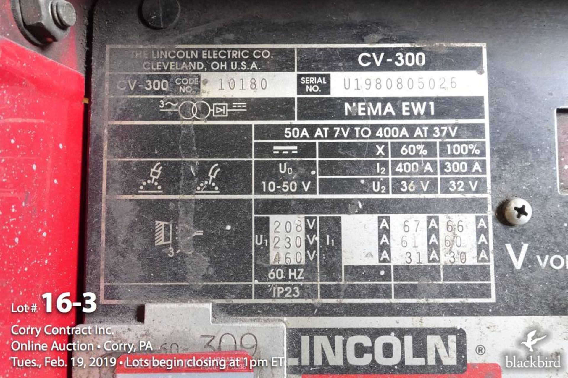 Lincoln CV-300 300 amp MIG welder (code - Image 3 of 5