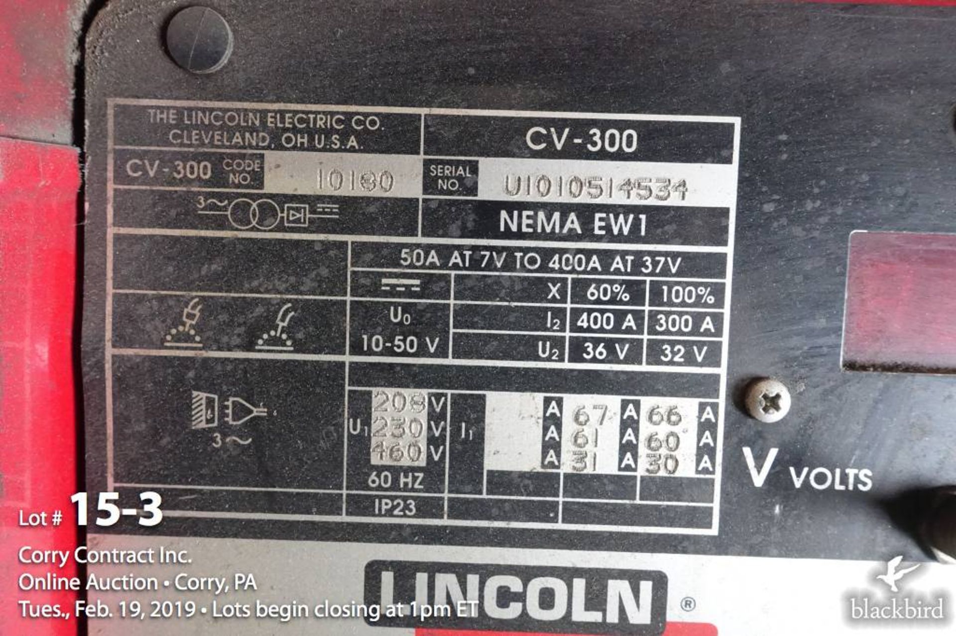 Lincoln CV-300 300 amp MIG welder (code - Image 3 of 5