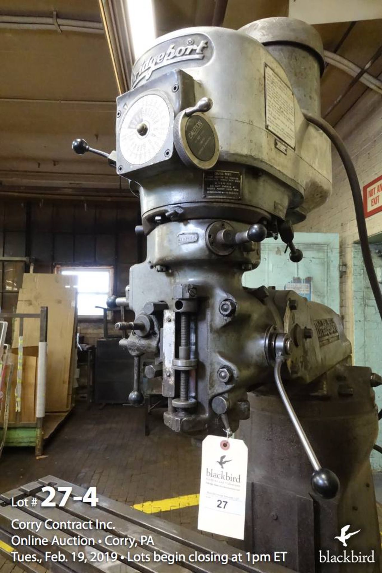 Bridgeport 1 1/2 HP vertical mill, 9" x - Image 4 of 8