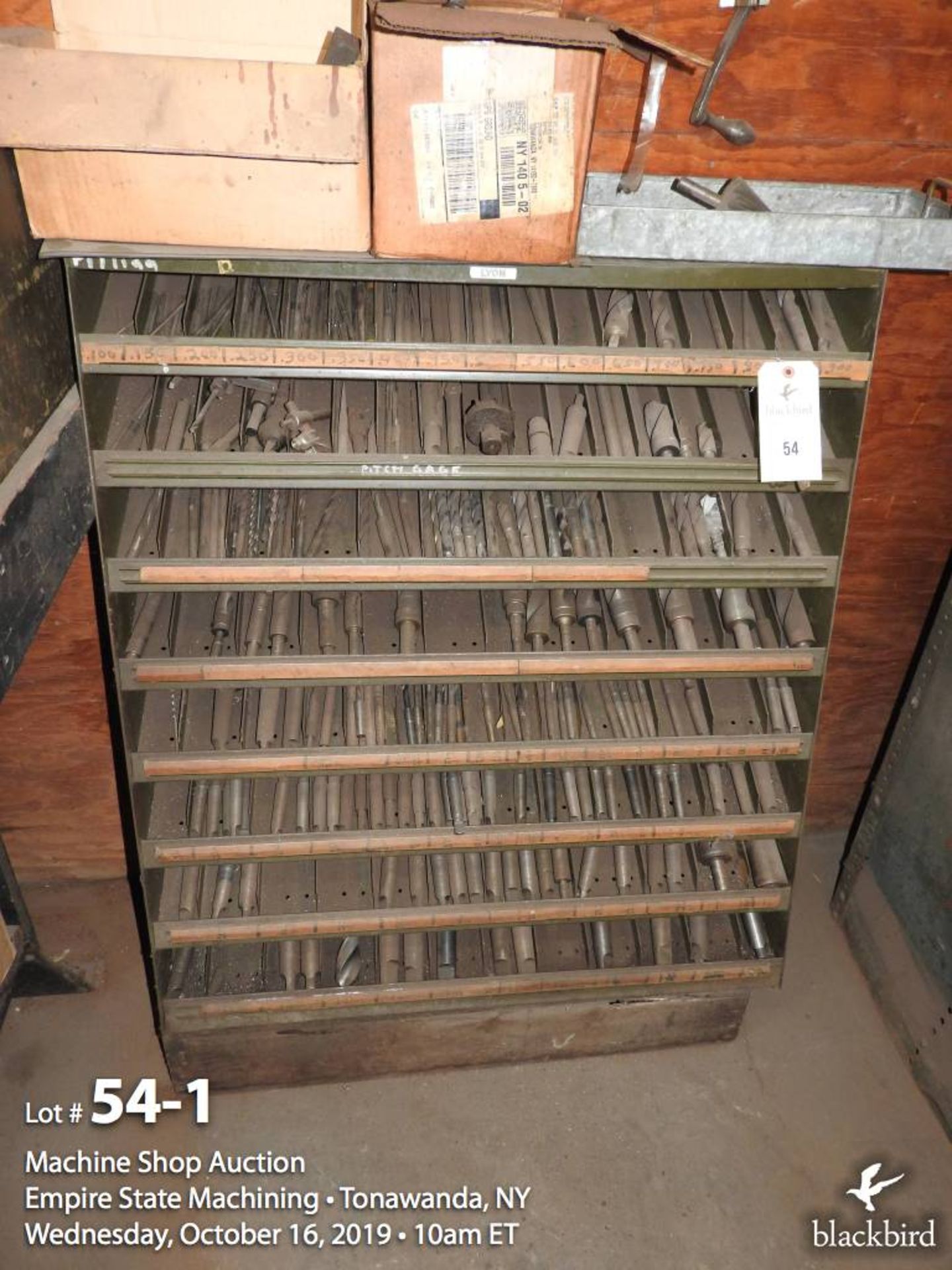 Steel cabinet of miscellaneous taper drill bits