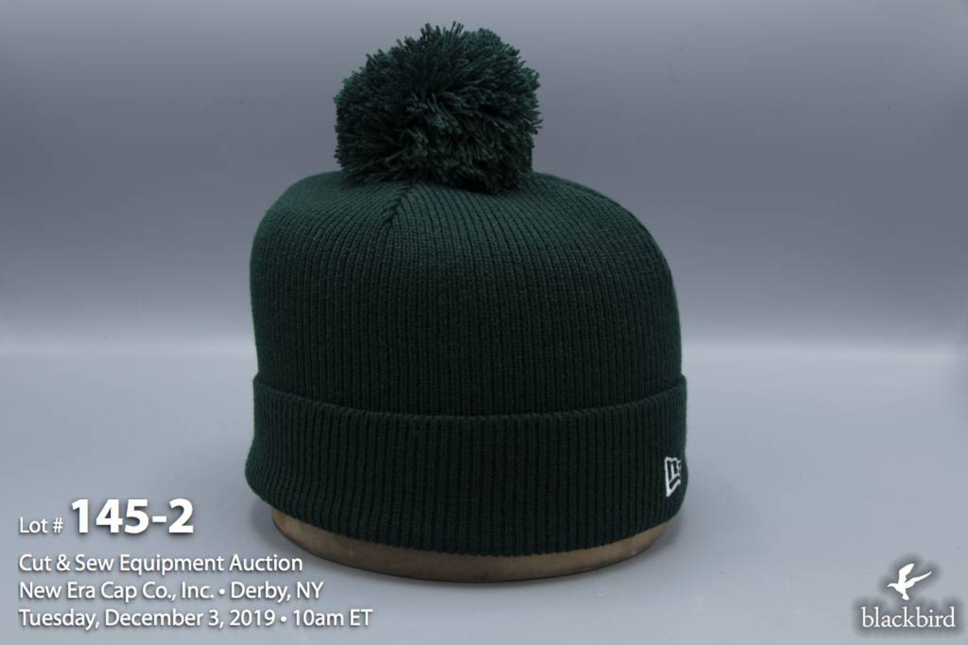 (72) New Era Pom Pom Knit Hat Dark Green - Image 2 of 2