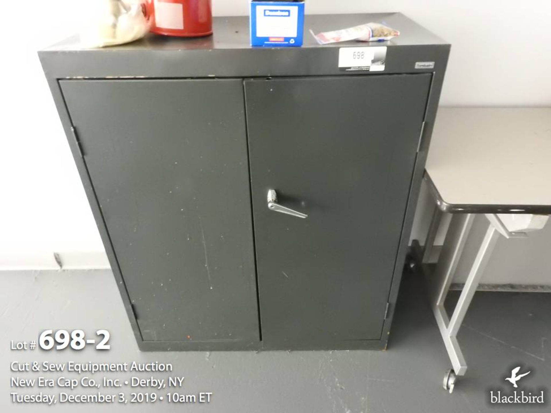 (2) Sandusky metal cabinets with table - Image 2 of 4