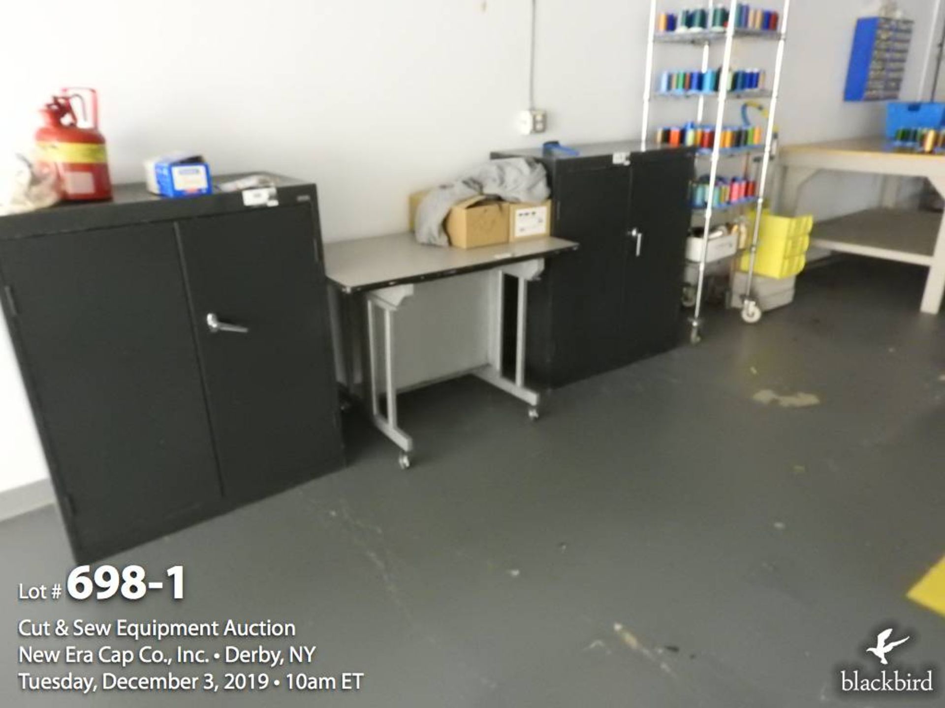 (2) Sandusky metal cabinets with table