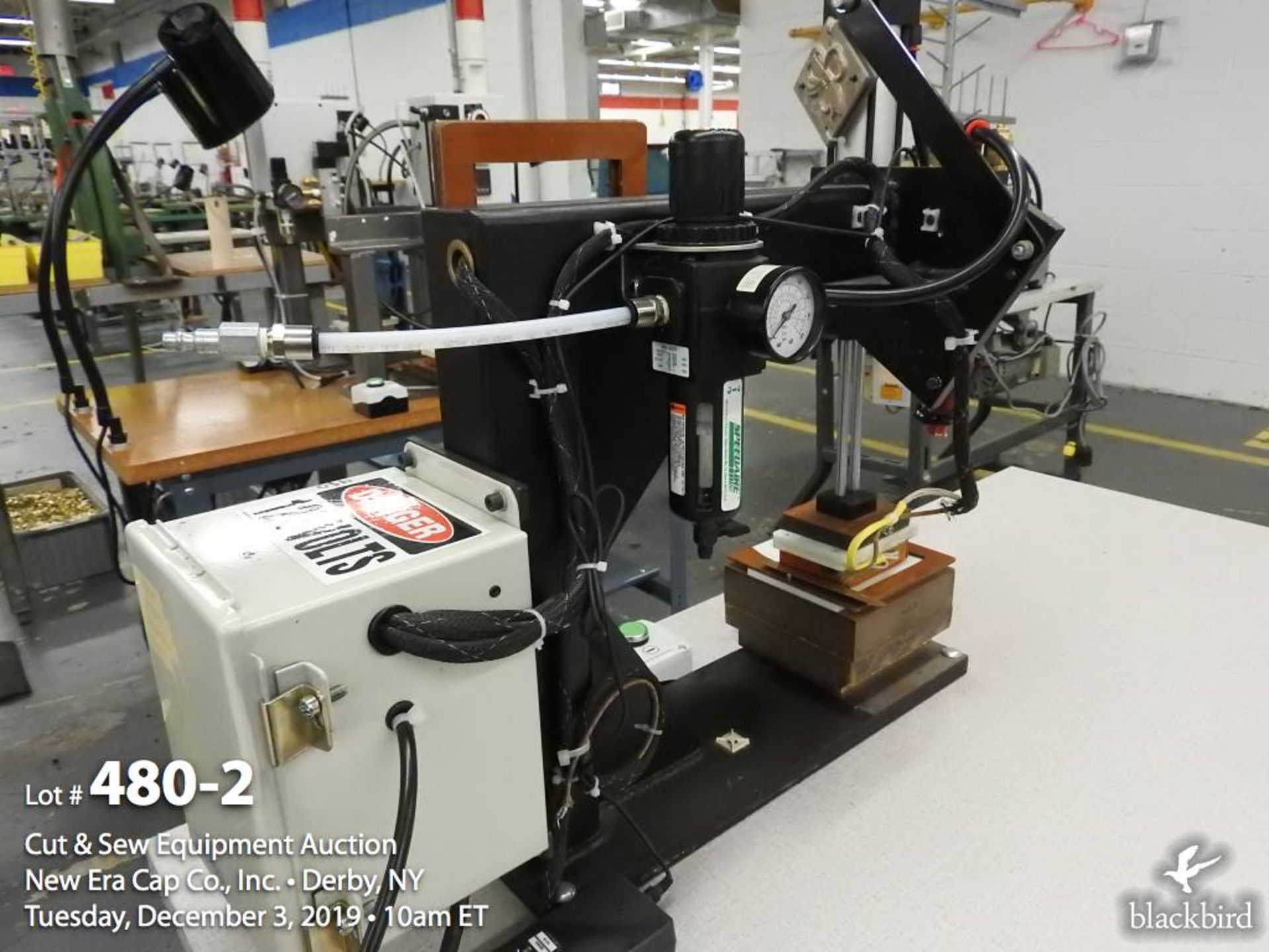 Voss heat stamp press, pneumatic press cylinder, dual palm control, laser guide - Image 2 of 2