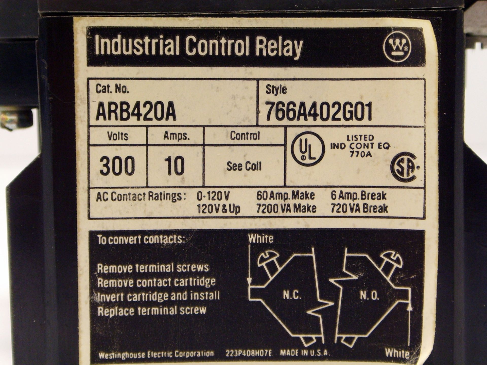 Westinghouse ARB420A Control Relay - Image 3 of 3