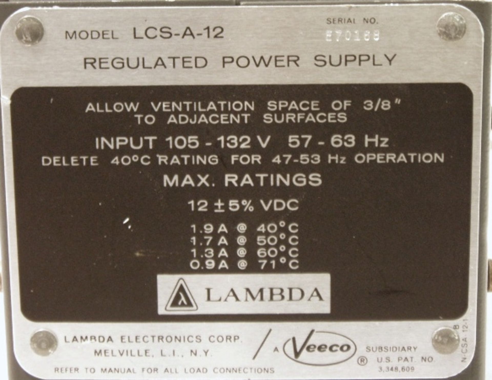 LAMBDA MODEL LCS-A-12, REGULATED POWER SUPPLY - Image 3 of 3