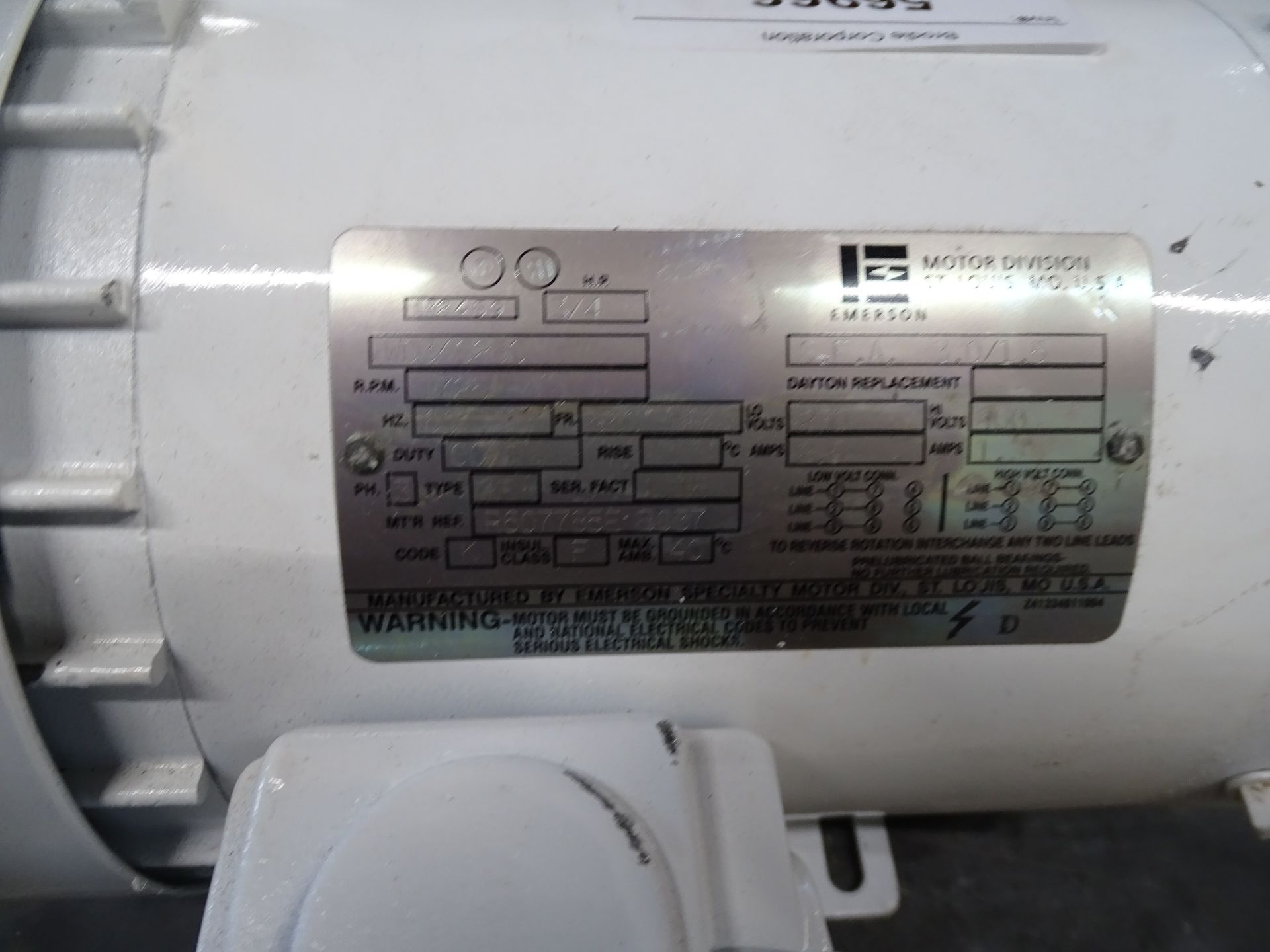 EMERSON MODEL WD34S2BC 3/4-HP 3-PHASE ELECT MOTOR - Image 2 of 5