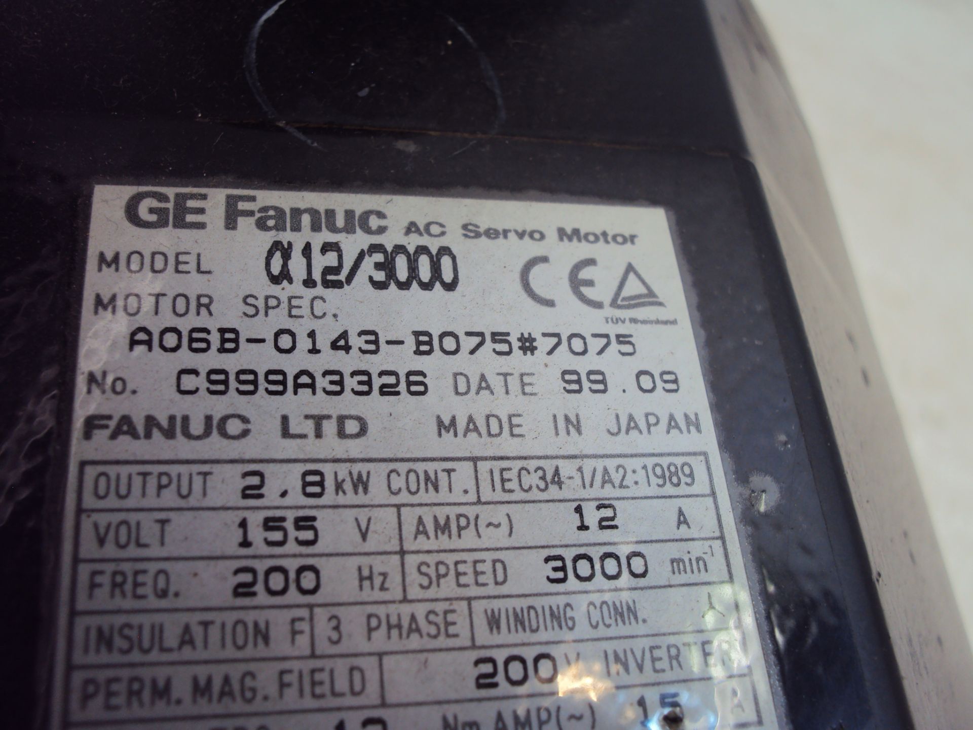 GE Fanuc Alpha12/3000 AC Servomotor AO6B-0143-B075 - Image 3 of 3