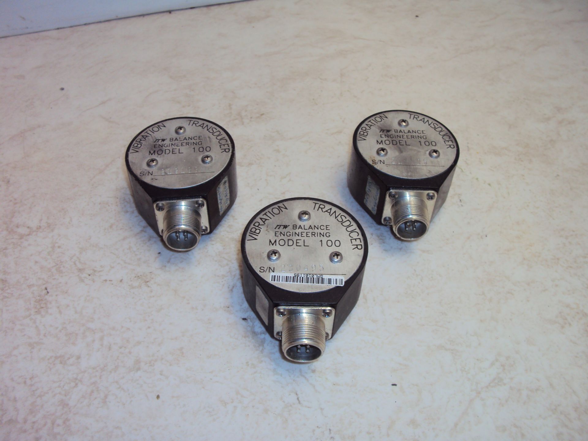 (3) ITW Balance Engineering Model 100 Vibration Transducers