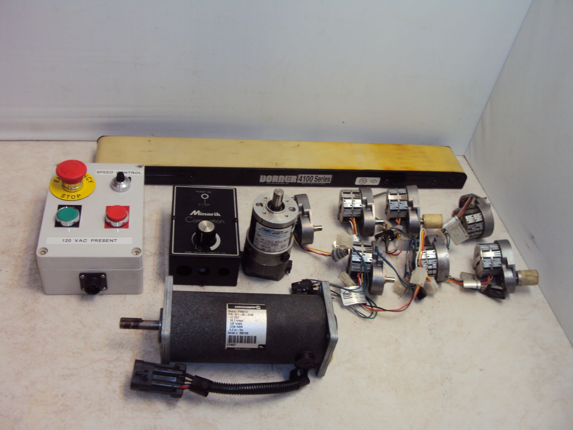 Assorted Motors, Controllers, Small Parts Conveyor