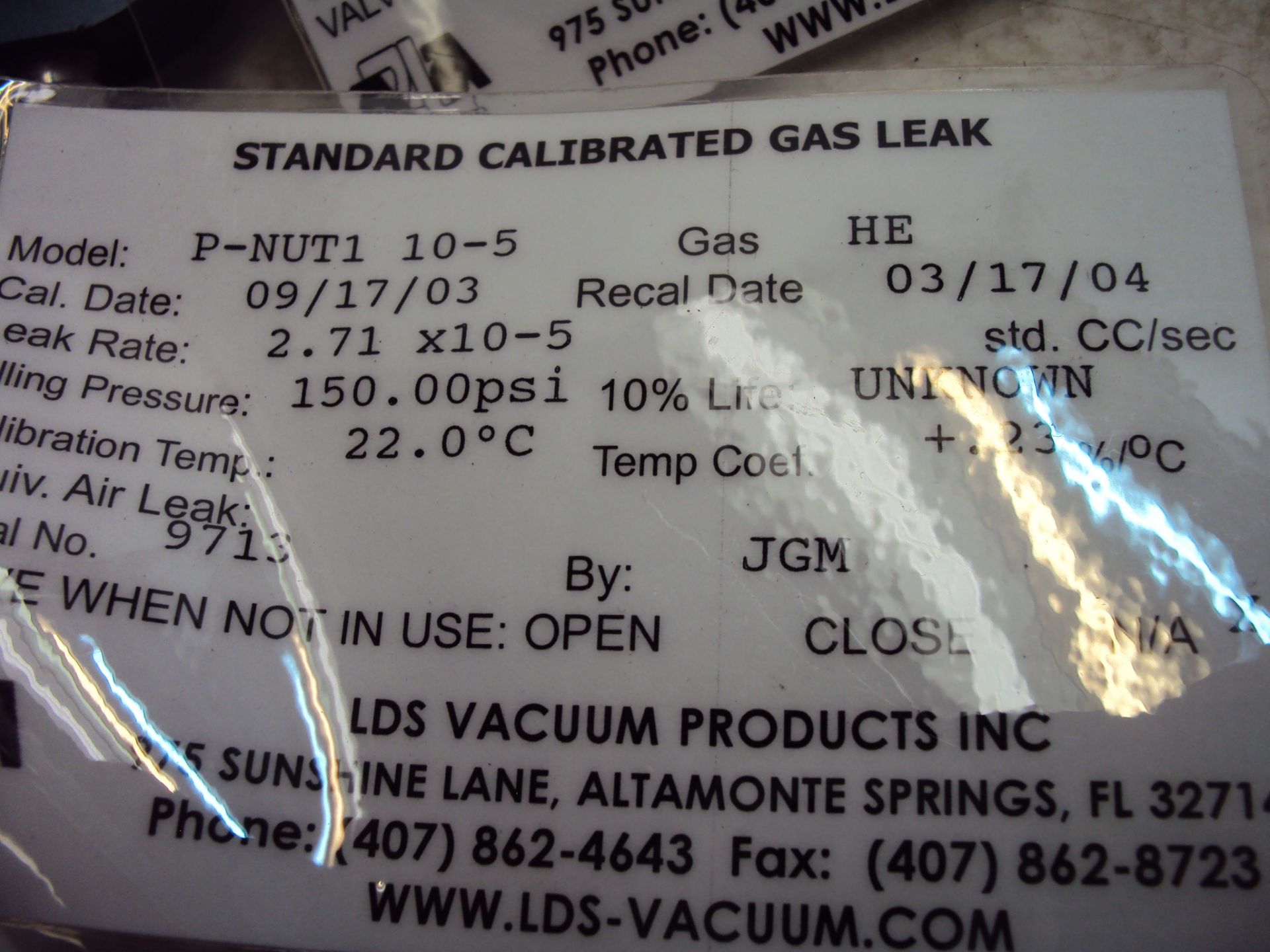 Calibrated Gas Leak Standards and Cylinders - Image 3 of 10