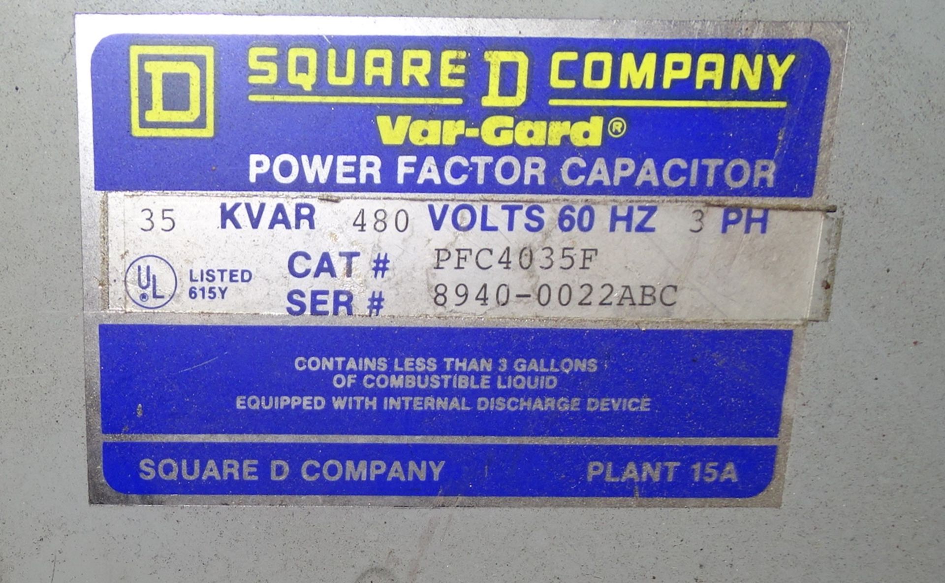 Square D Vangard 35-KVAR Power Tactor Capacitor - Bild 3 aus 4