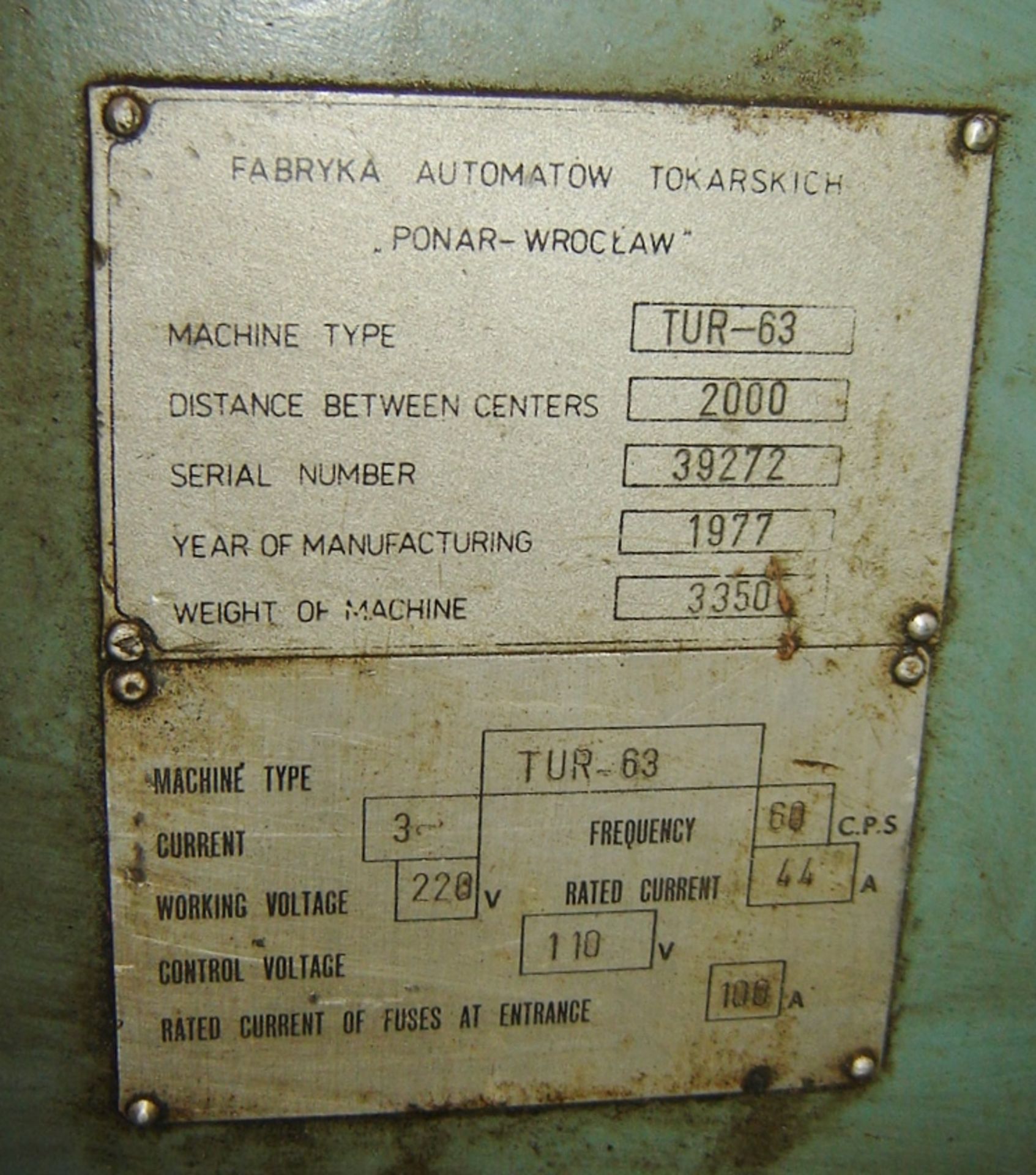 PONAR-WROCTAW TYPE TUR-63, 25" X 84" Q C LATHE - Image 2 of 5