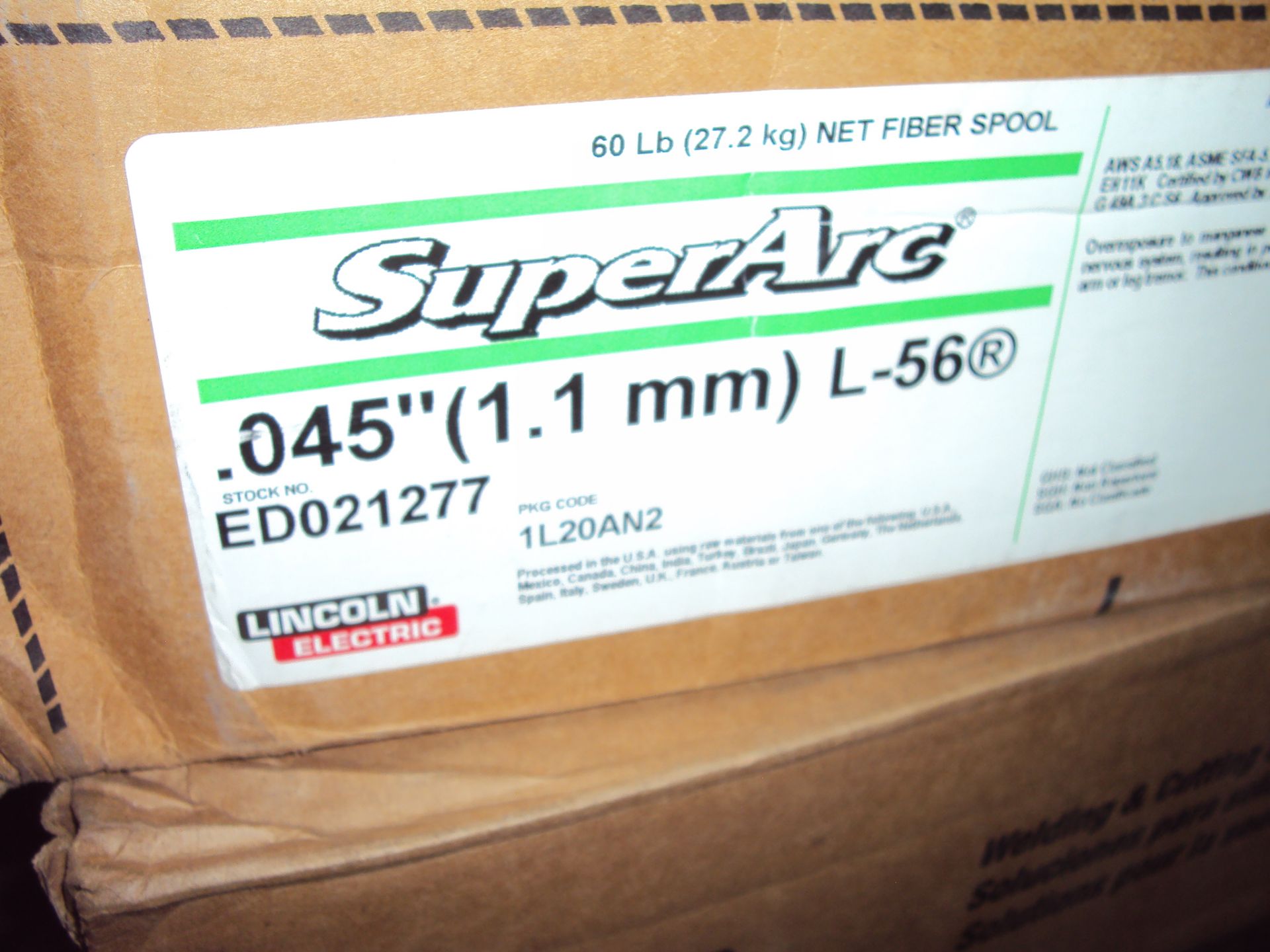 (2) 60# Spools Lincoln L-56 Superarc .045" MIG Welding Wire ED021277 - Image 3 of 3