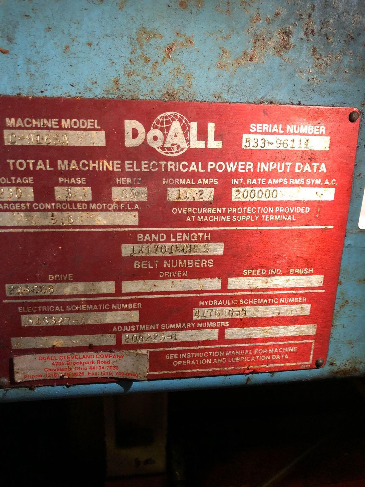 DoAll Industrial Bandsaw #C916SA - Image 2 of 4