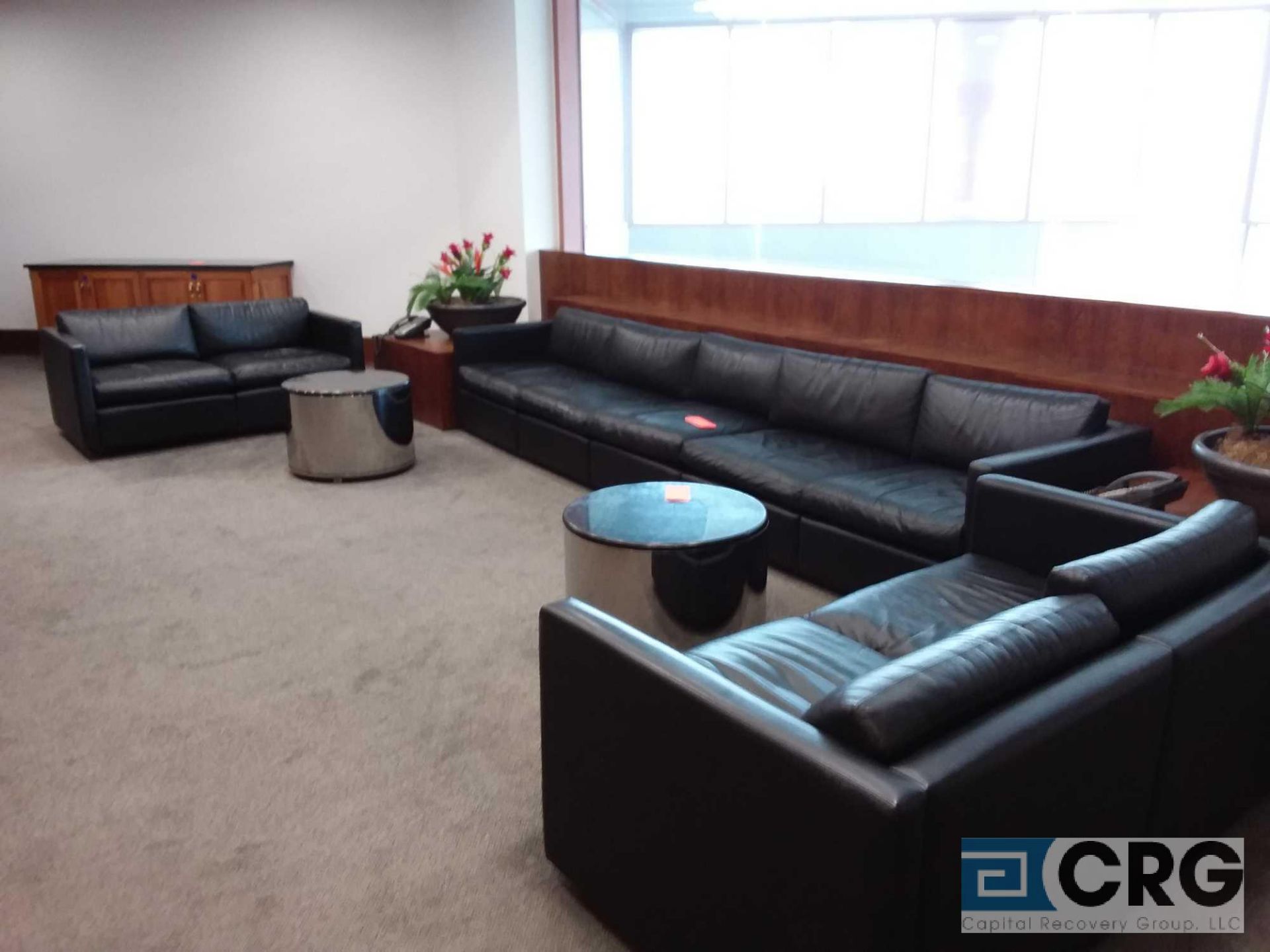 Lot of executive office and lobby furnishings, includes leather sofa and loveseats, (4) granite - Image 2 of 5