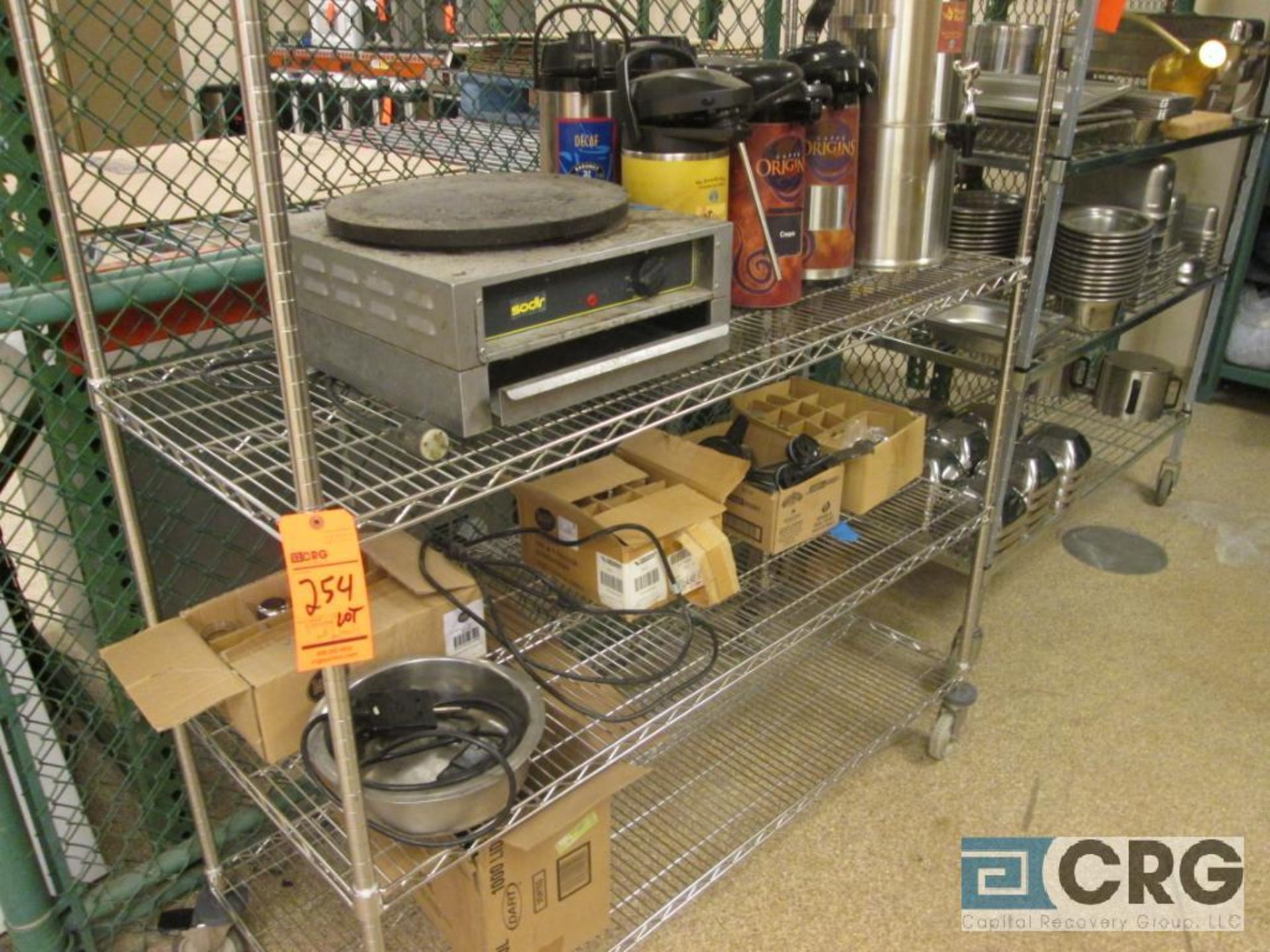 Lot, includes - 3 asst portable Metro racks with contents - asst coffee pots, dispensers, chafers, - Image 3 of 4