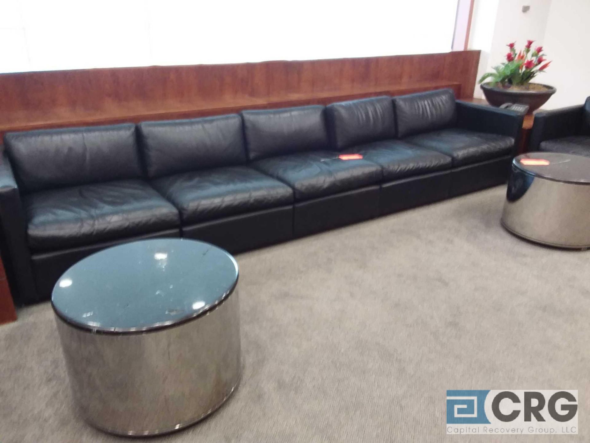 Lot of executive office and lobby furnishings, includes leather sofa and loveseats, (4) granite - Image 3 of 5