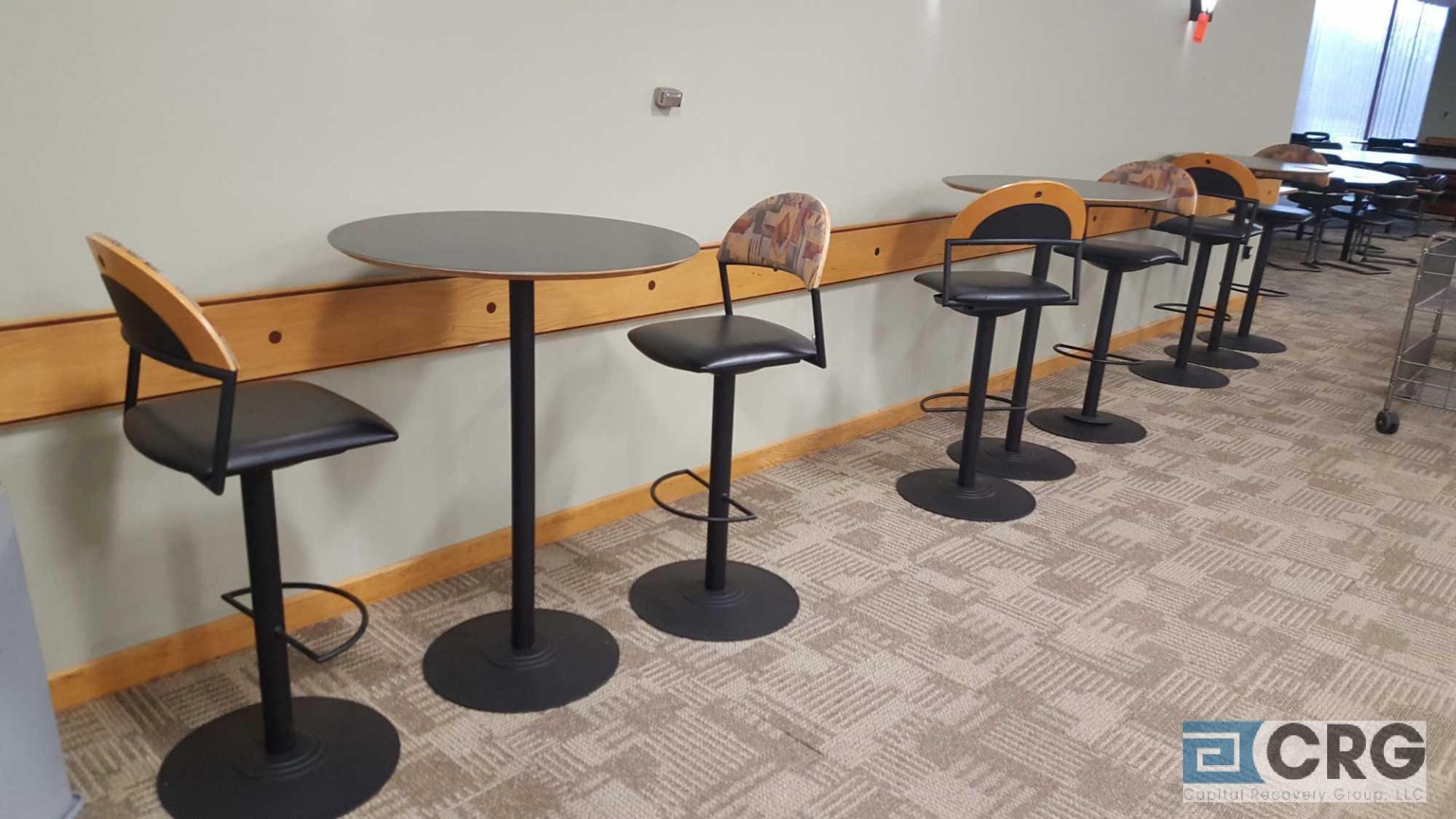 Lot of (10) assorted Bistro pedestal tables, 32 in. diameter X 43 in. high with (40) swivel,