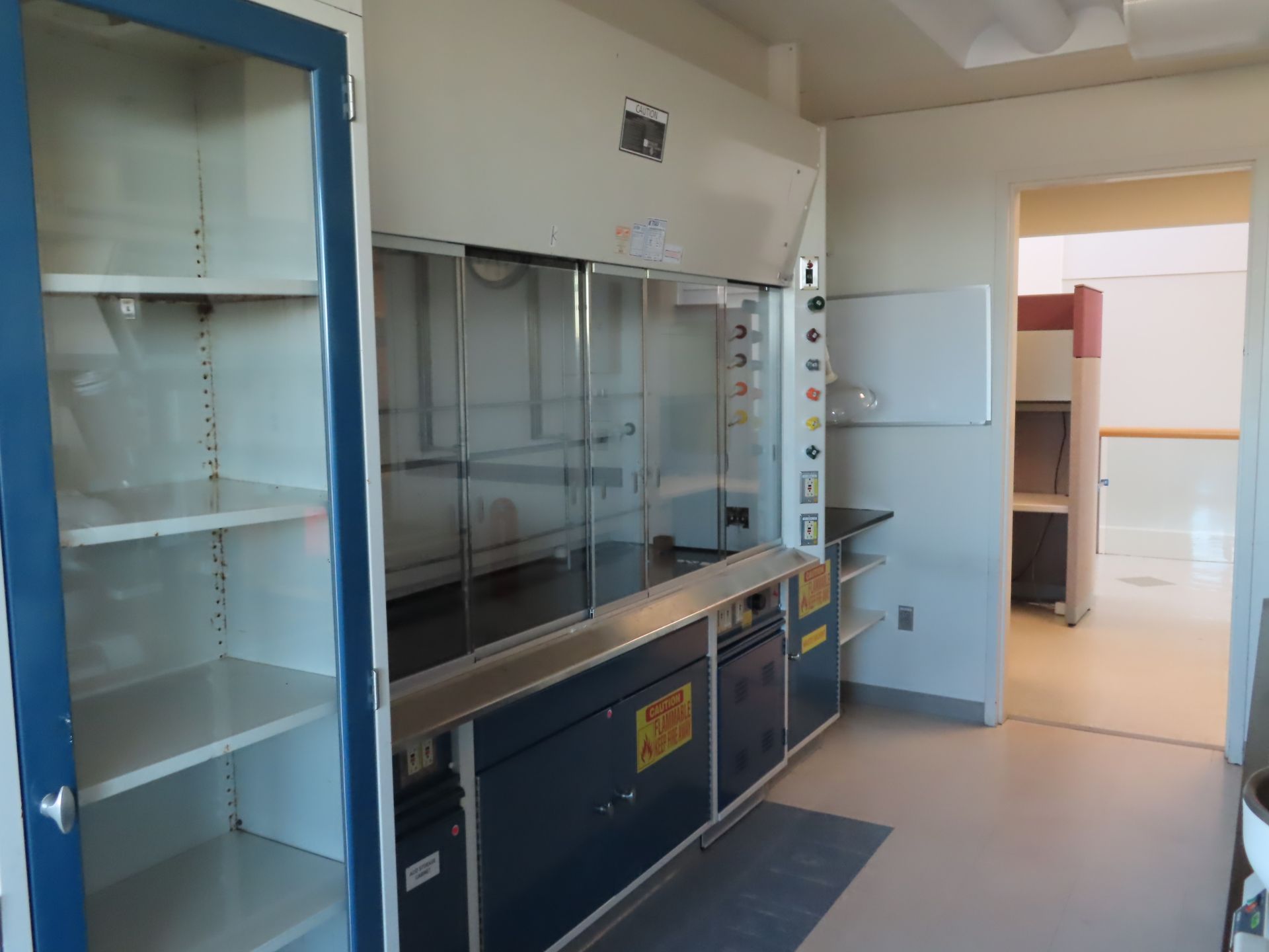 Lot of (2) Kewaunee FH fume hoods with base cabinets, 7'4" X 26", located in D Wing, 4th floor, room