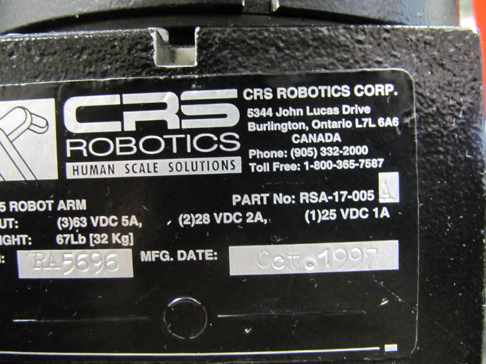 CRS Robotics A465 robotic arm, s/n RA5696, (1997) with Thermo CRS T475 control, located building - Image 2 of 2