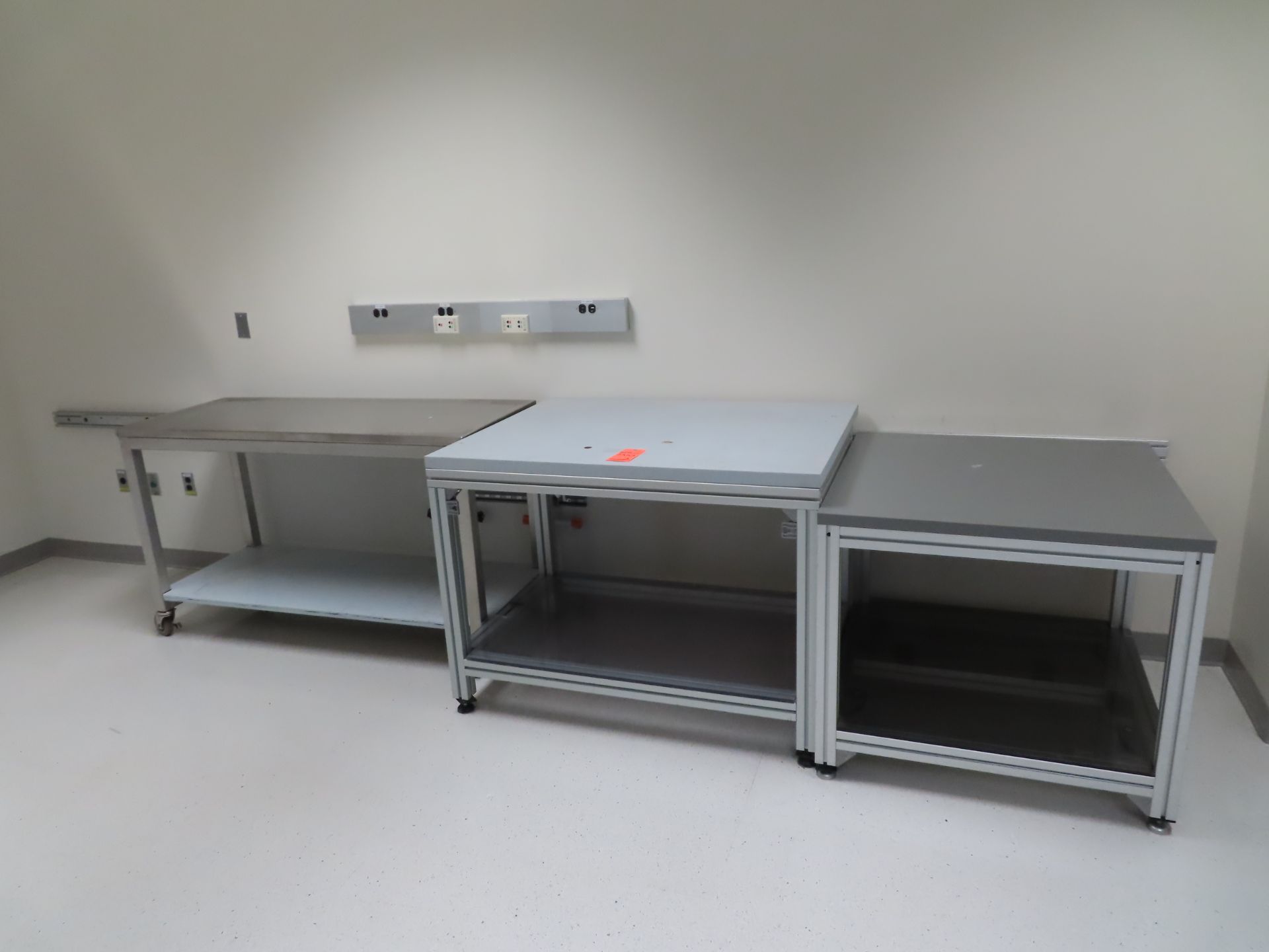 Lot of (3) assorted tables, (1) stainless top, located in building 5, 3rd floor, room F342