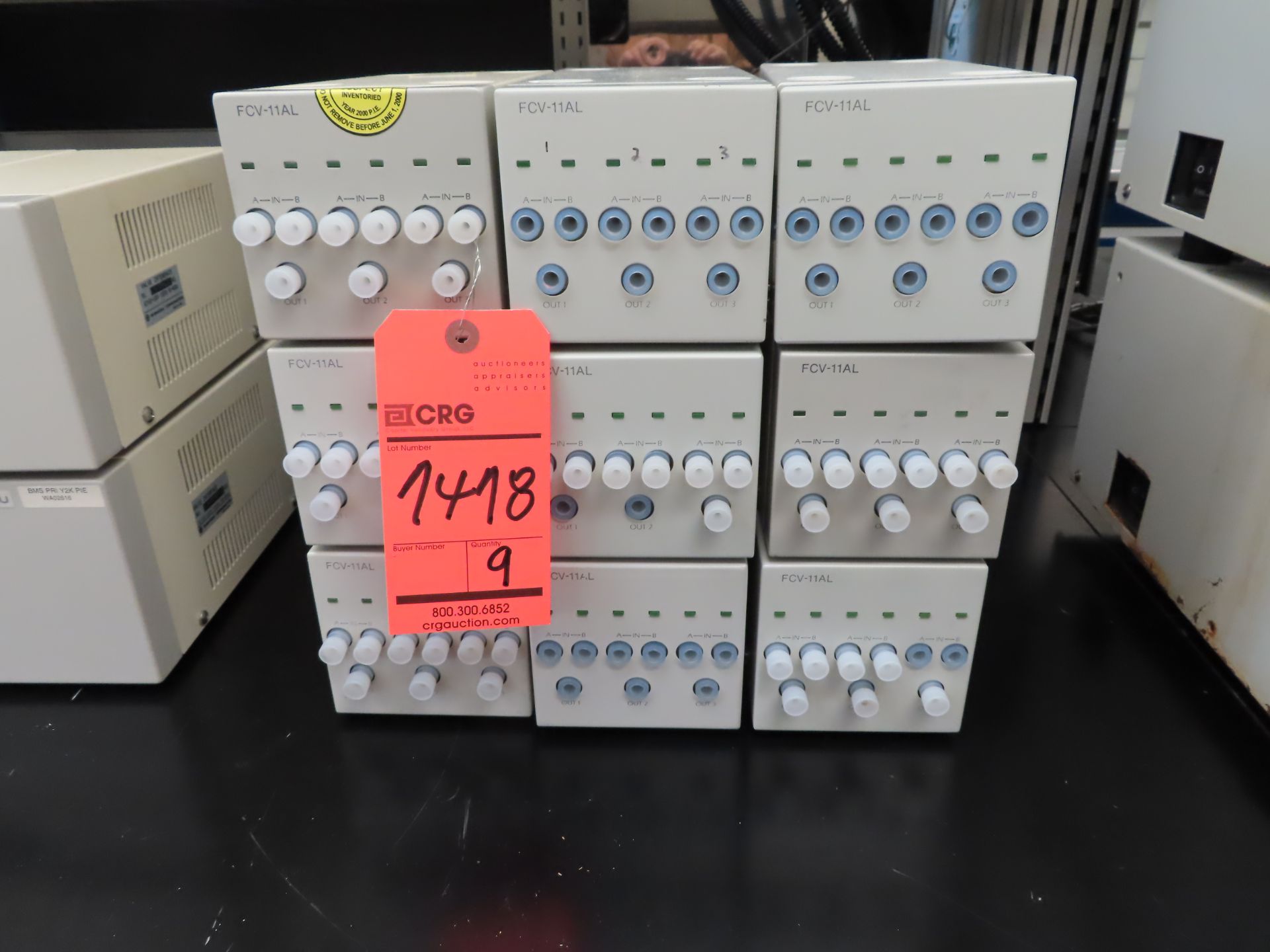 Lot of (9) Shimadzu FCV-11AL solvent switches, located in A Wing, 4th floor room 401A