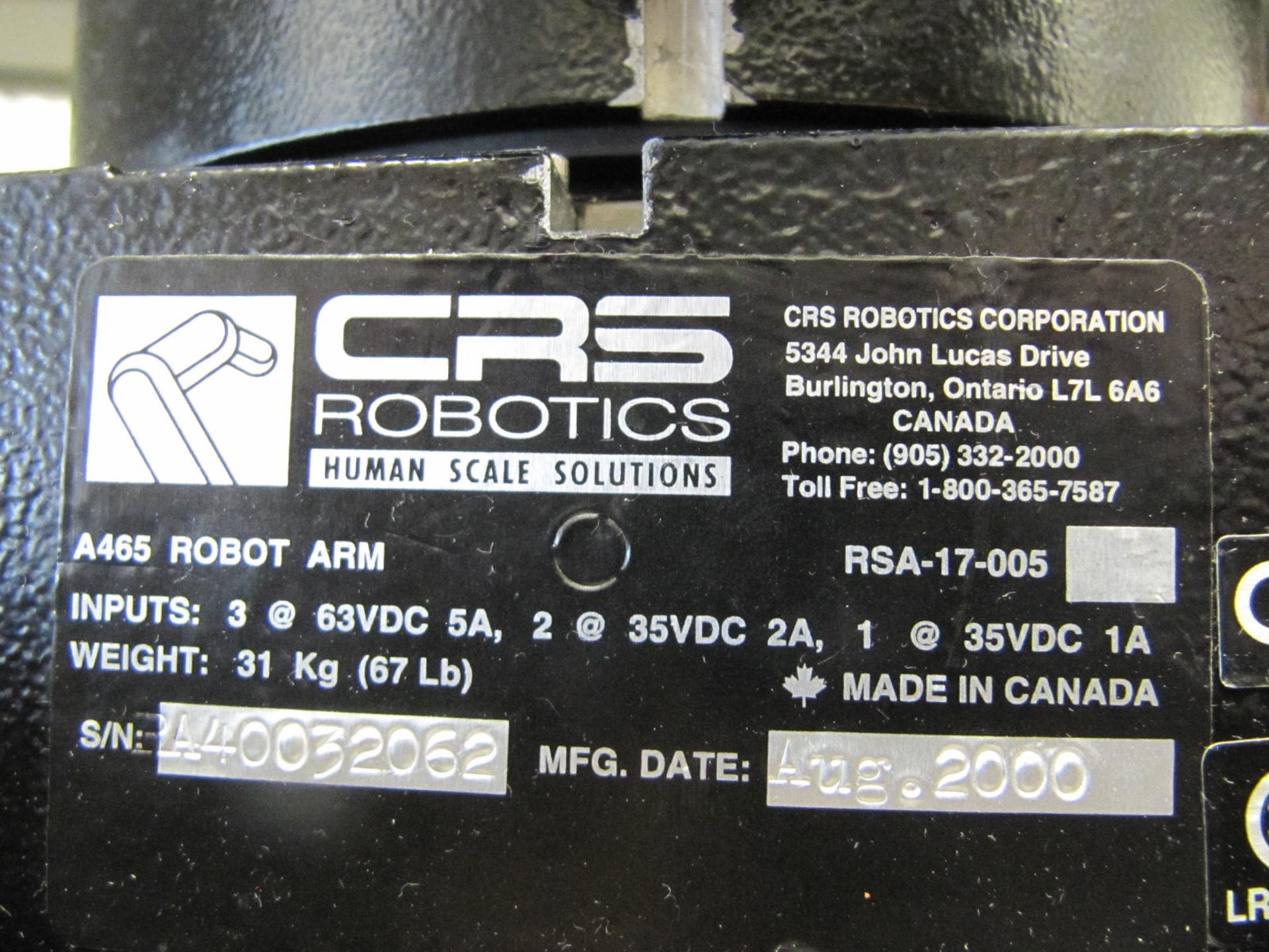 CRS Robotics A465 robotic arm, s/n RA40032062, (2000) with Thermo DM control, s/n DM4033013, located - Image 2 of 2