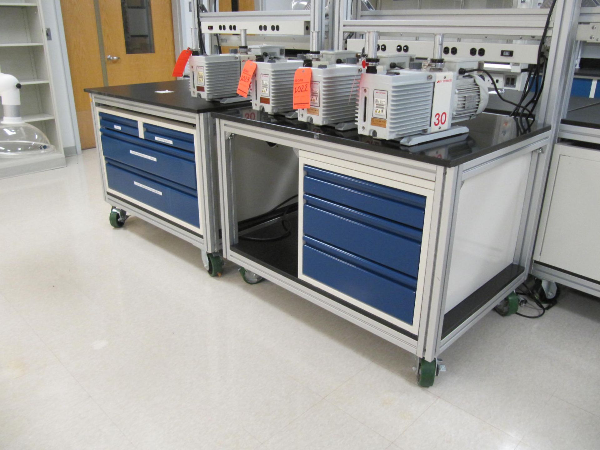 Lot of (5) mobile lab counters, approximate 48" X 36", with drawers and power distribution panels, - Image 2 of 2