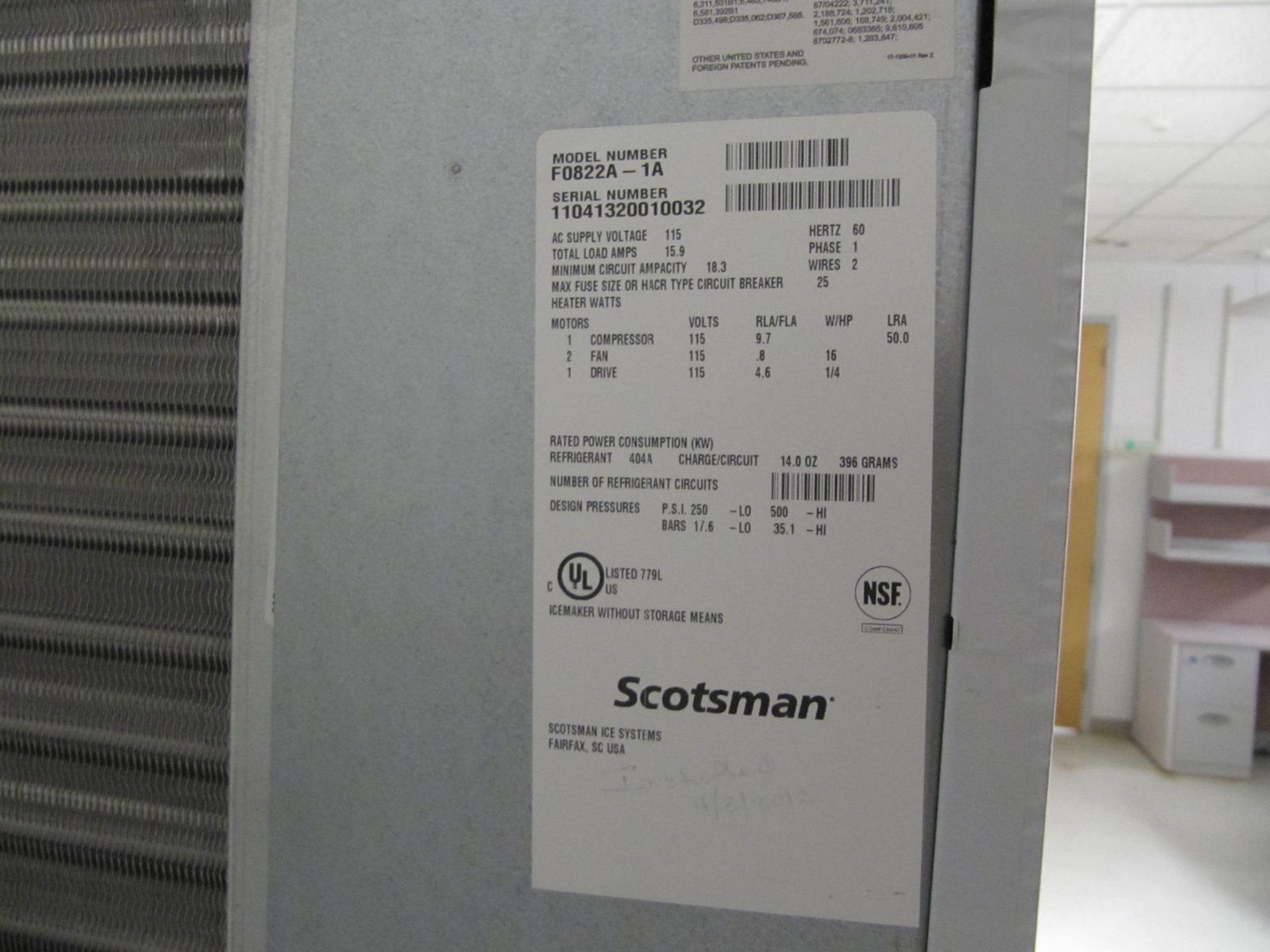 Scotsman self contained ice maker F0822A-1A, s/n 11041320032, located in building 5, 5th floor, room - Image 2 of 2