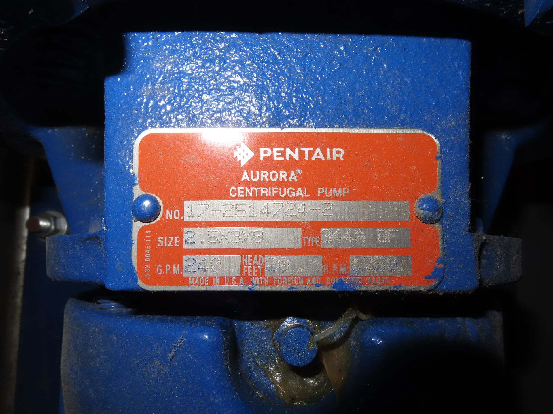 Pentair type 344A-BF centrifugal pump, no. 17-2514724-2, size 2.5 X 3 X 9 with WEG 7.5 hp motor, - Image 2 of 2