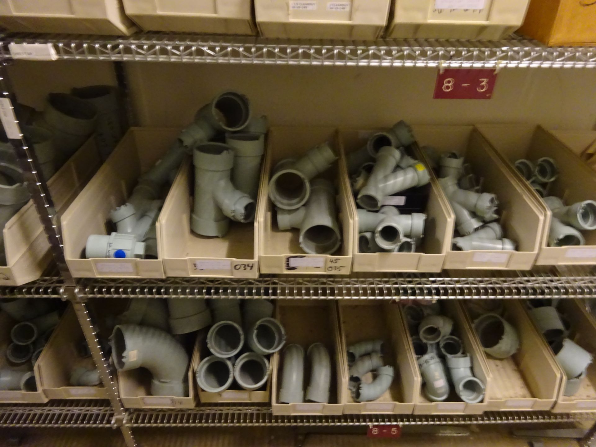 Parts and supplies store room (basement) including pumps, valves, pillow blocks, PVC, surplus - Image 3 of 10