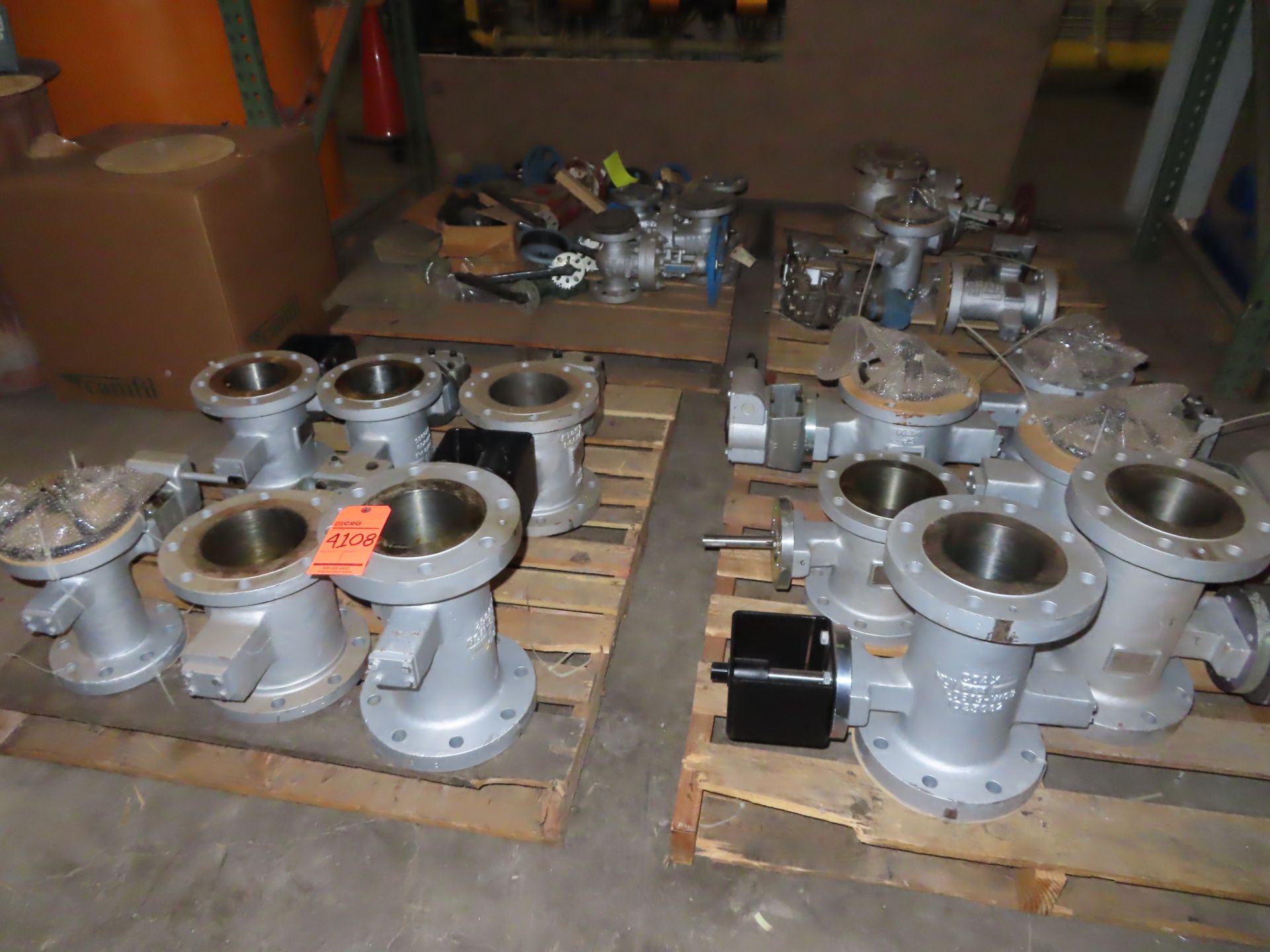 Lot of ass't manual butterfly valves with connector housing, on (4) pallets located in CUP building