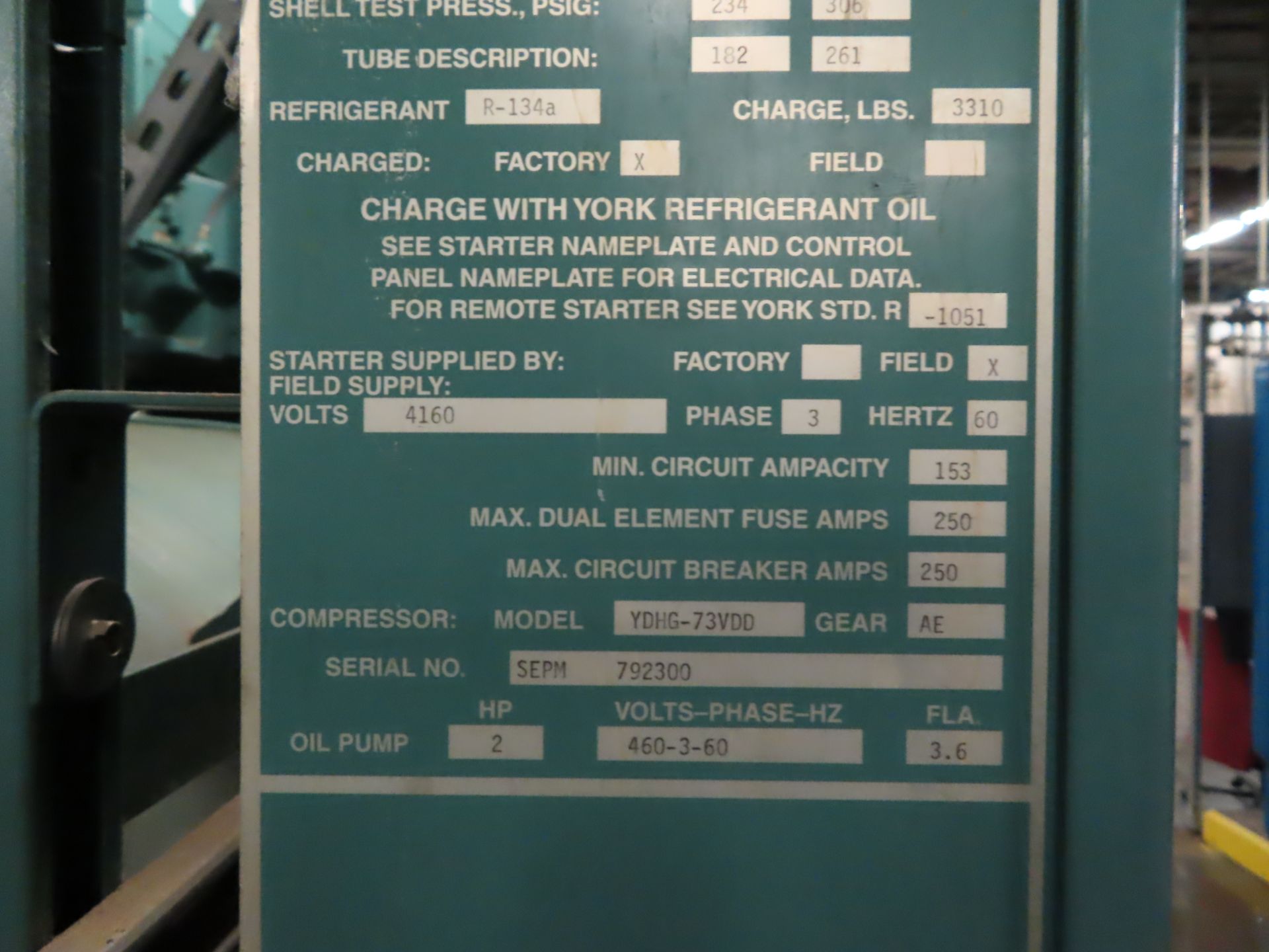 2005 York Max Centrifugal liquid chiller, unit model YKJKHDJ2-DBFS, 1,279 Ton, 976 HP, refrigerant - Image 5 of 5