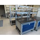 Lot of (6) rolling lab tables with drawers, located in B wing, 4th floor, room 447A
