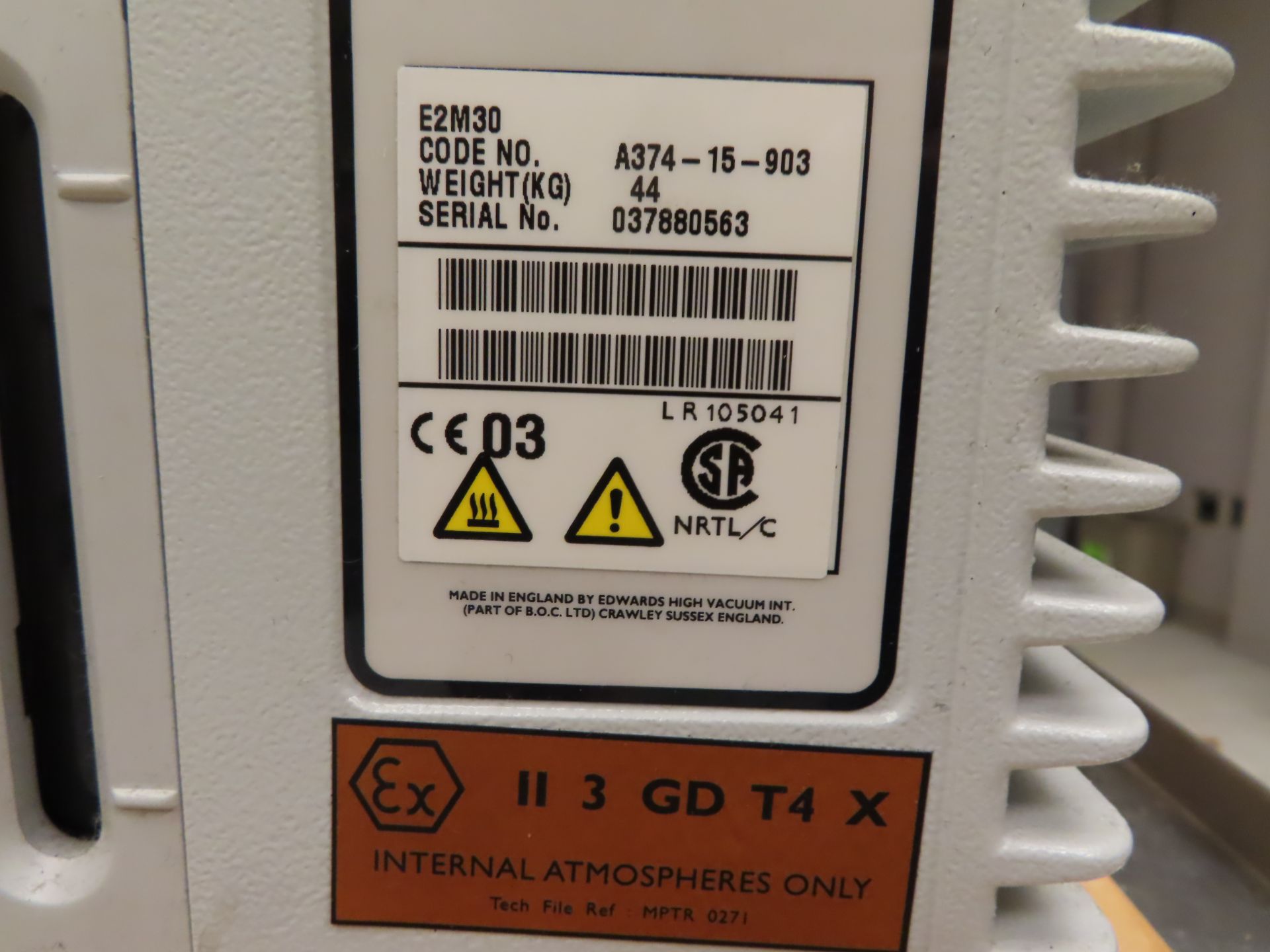 Edwards E2M-30 vacuum pump, s/n 037880563, located C wing 4th floor, room 459A - Image 2 of 2