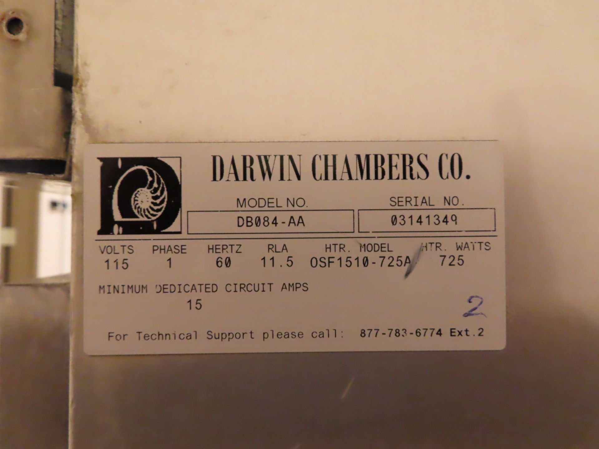 Darwin Chambers model DB084-AA stainless stability chamber, s/n 03141349, 3 door with (3) baskets - Image 3 of 3